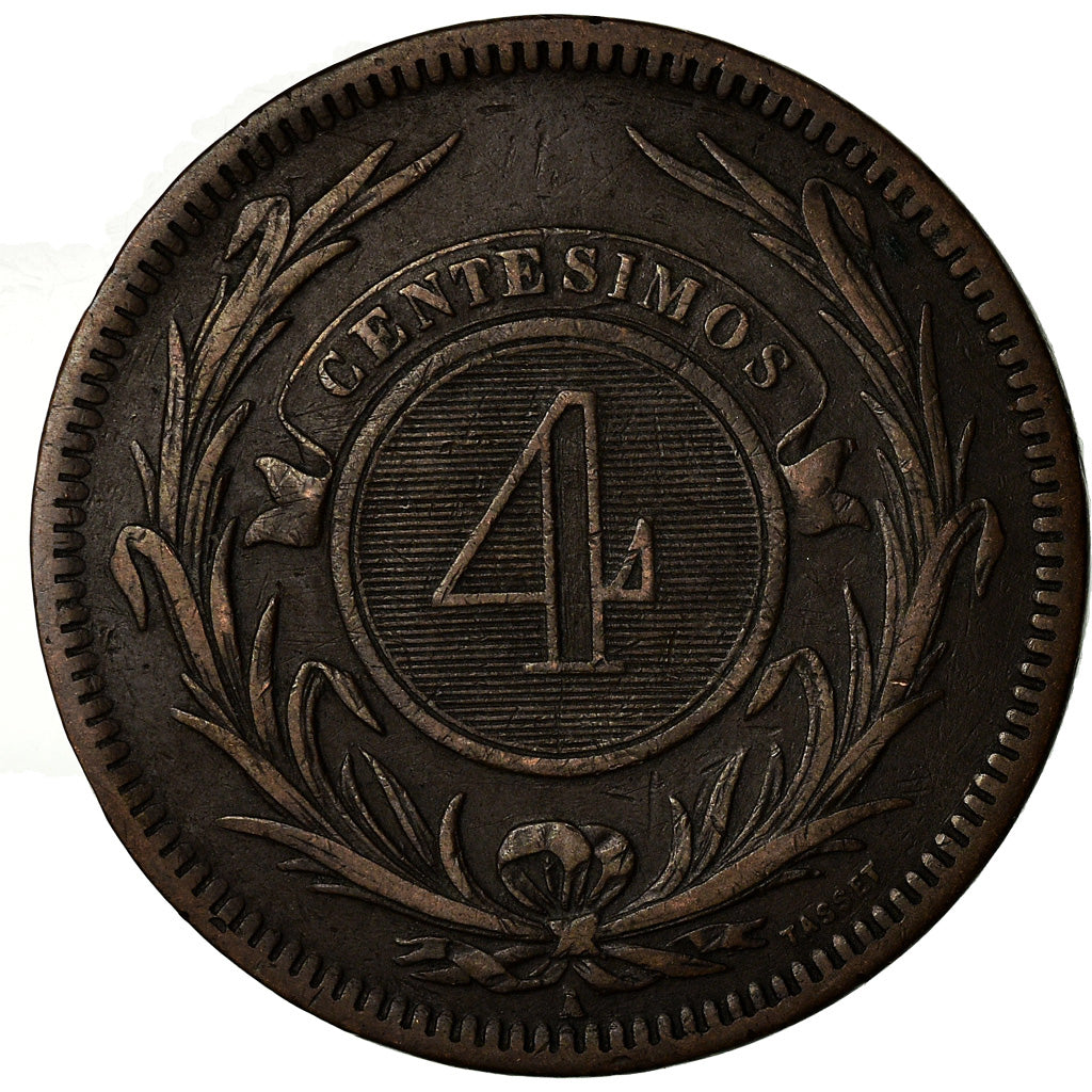 Coin, Uruguay, 4 Centesimos, 1869, Uruguay Mint, Paris, Berlin, Vienna