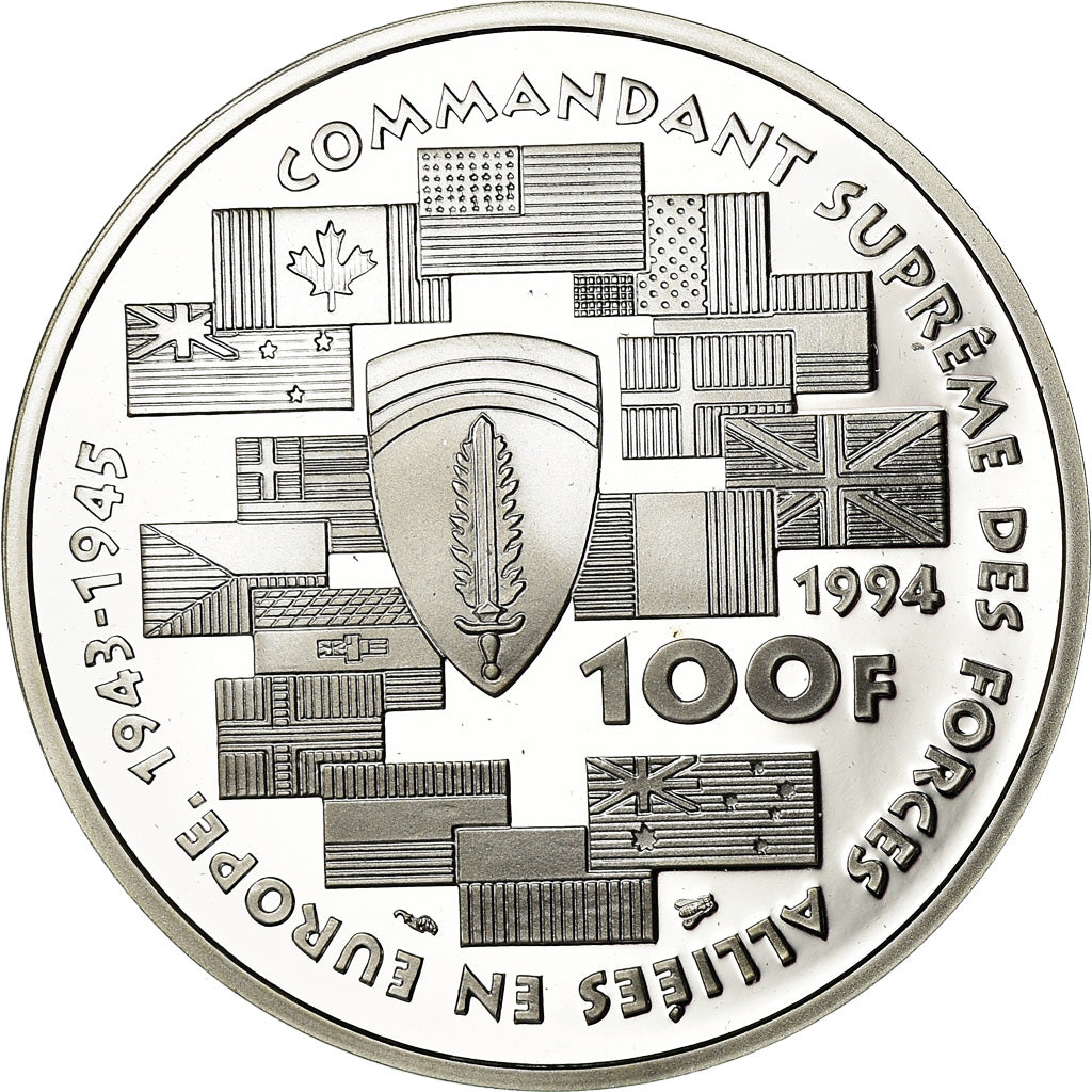 Coin, France, Dwight D.  Eisenhower, 100 Francs, 1994, BE, MS(65-70), Silver