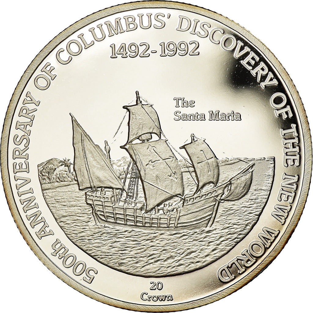 Coin, TURKS & CAICOS ISLANDS, Elizabeth II, Santa Maria, 20 Crowns, 1992, Proof
