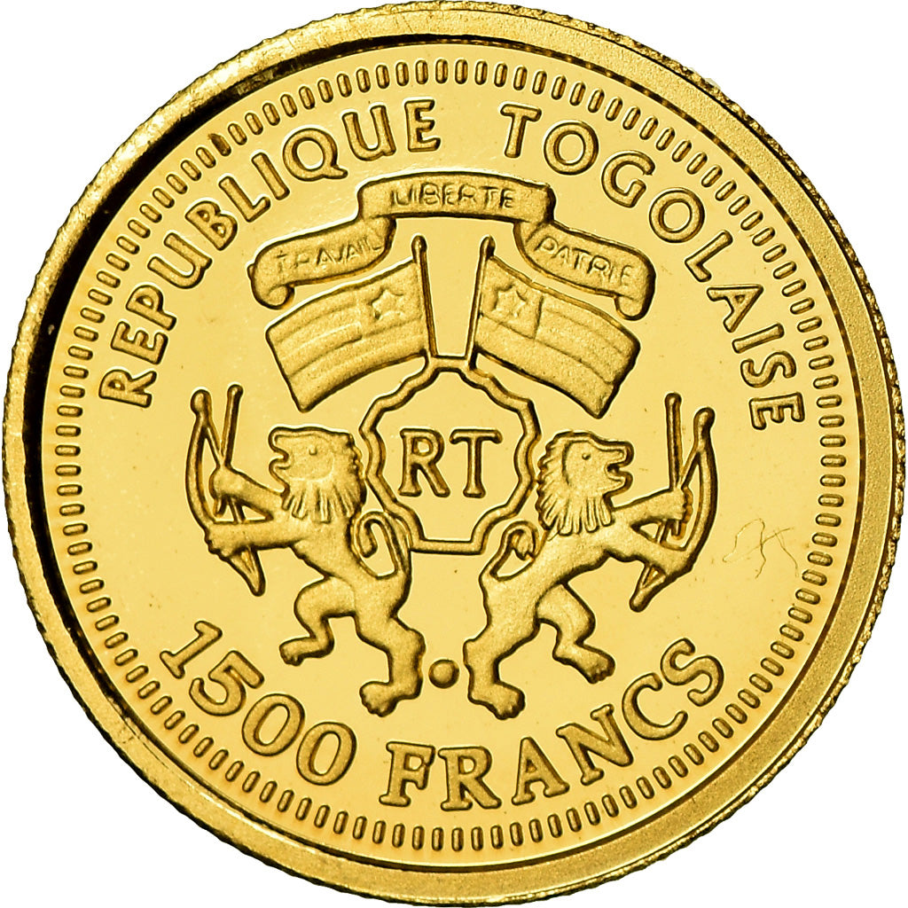Coin, Togo, Mozart, 1500 Francs, 2006, MS(65-70), Gold