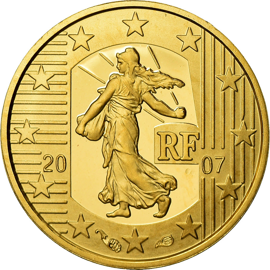 France, 5 Euro, 2007, BE, MS(65-70), Gold, KM:1525