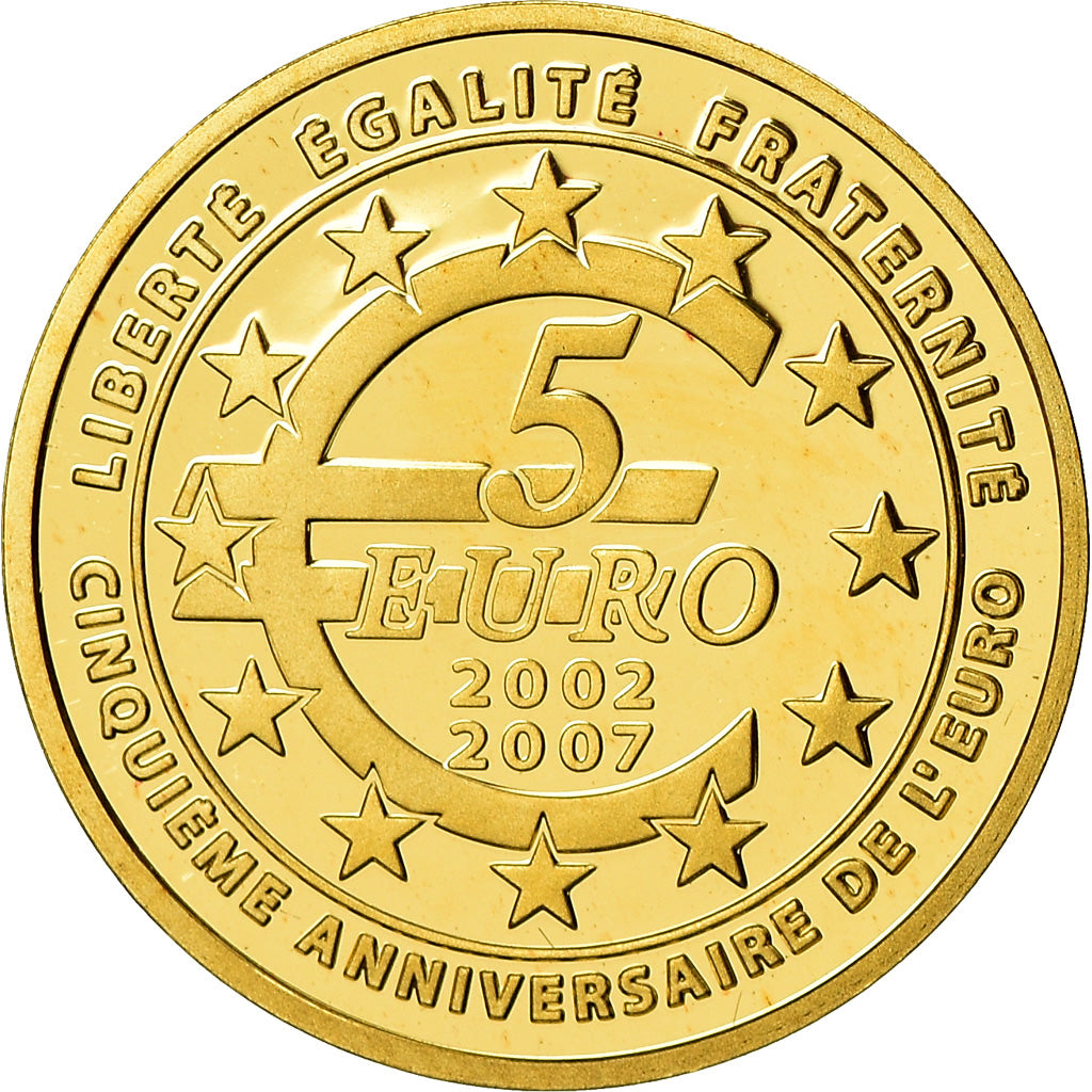France, 5 Euro, 2007, BE, MS(65-70), Gold, KM:1525