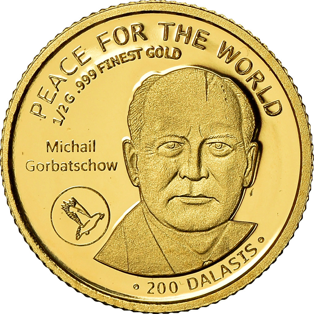 Coin, GAMBIA, THE, Mikhaïl Gorbatchev, 200 Dalasis, 2014, MS(65-70), Gold
