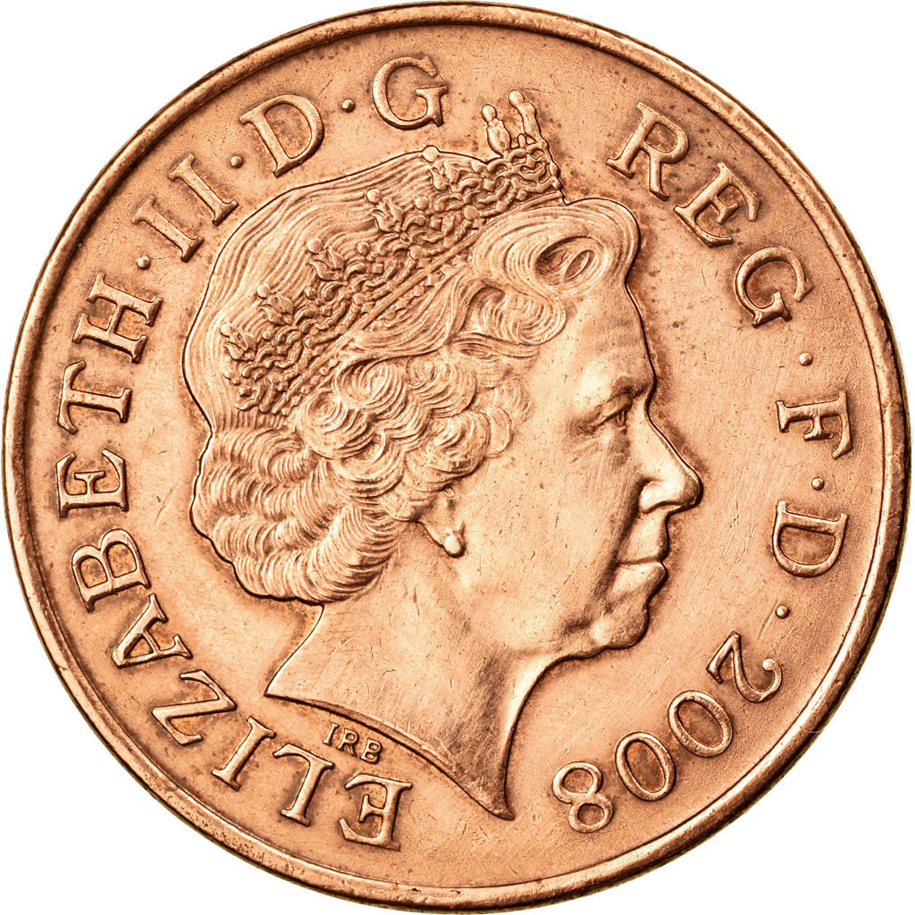 Coin, Great Britain, Elizabeth II, 2 Pence, 2008, AU(50-53), Copper Plated