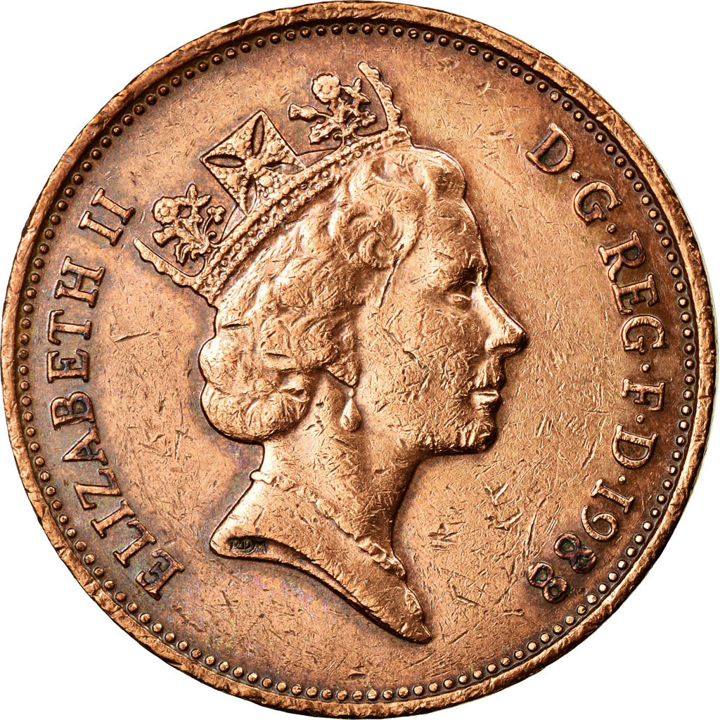 Coin, Great Britain, Elizabeth II, 2 Pence, 1988, EF(40-45), Bronze, KM:936