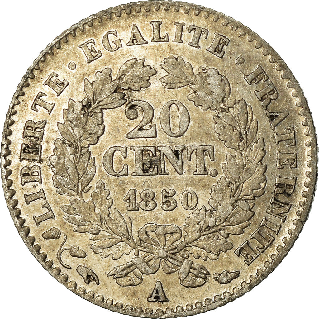 Moeda, França, Cérès, 20 Centimes, 1850, Paris, AU(55-58), Prata, KM:758.1