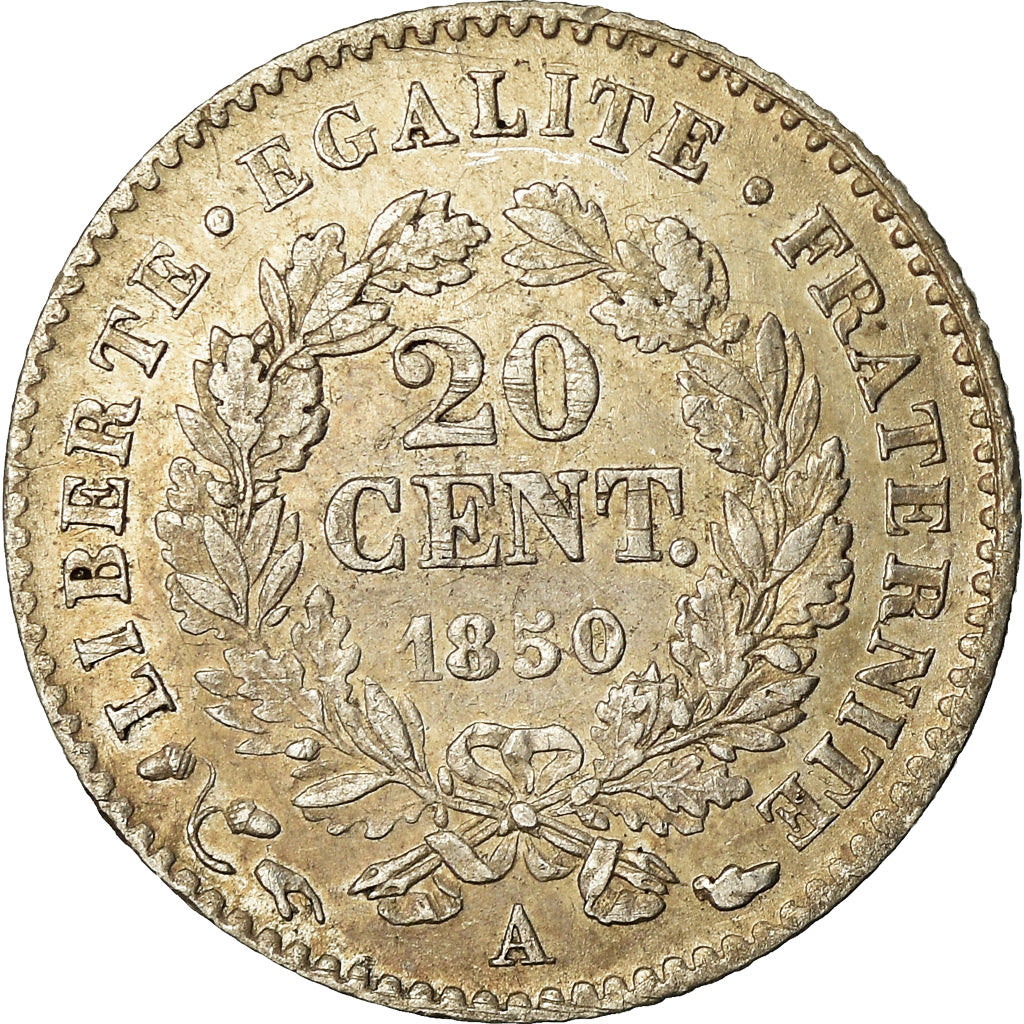 Moneta, Francja, Cérès, 20 Centimes, 1850, Paris, AU(50-53), Srebro, KM:758.1