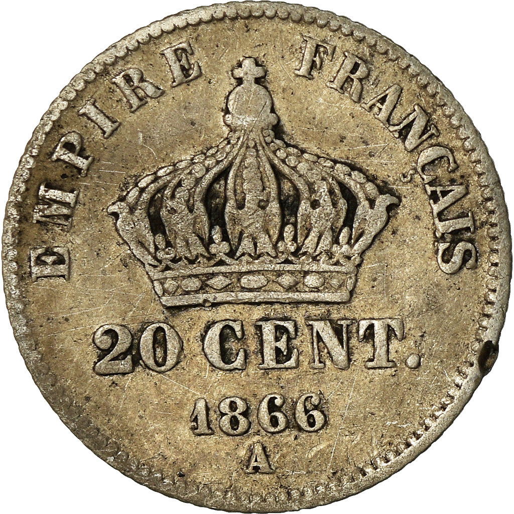 Monnaie, France, Napoleon III, Napoléon III, 20 Centimes, 1866, Paris, B+