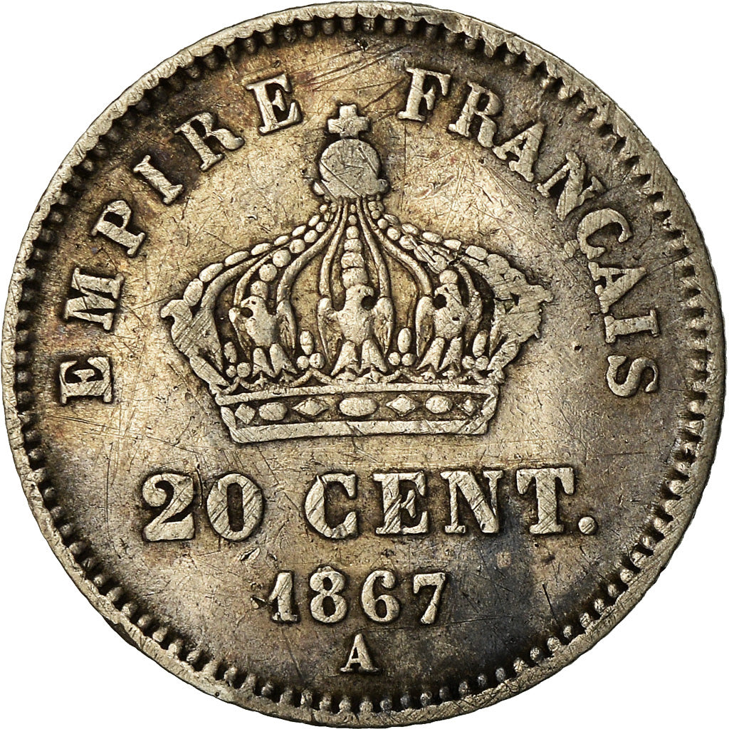Moeda, França, Napoleon III, Napoléon III, 20 Centimes, 1867, Paris