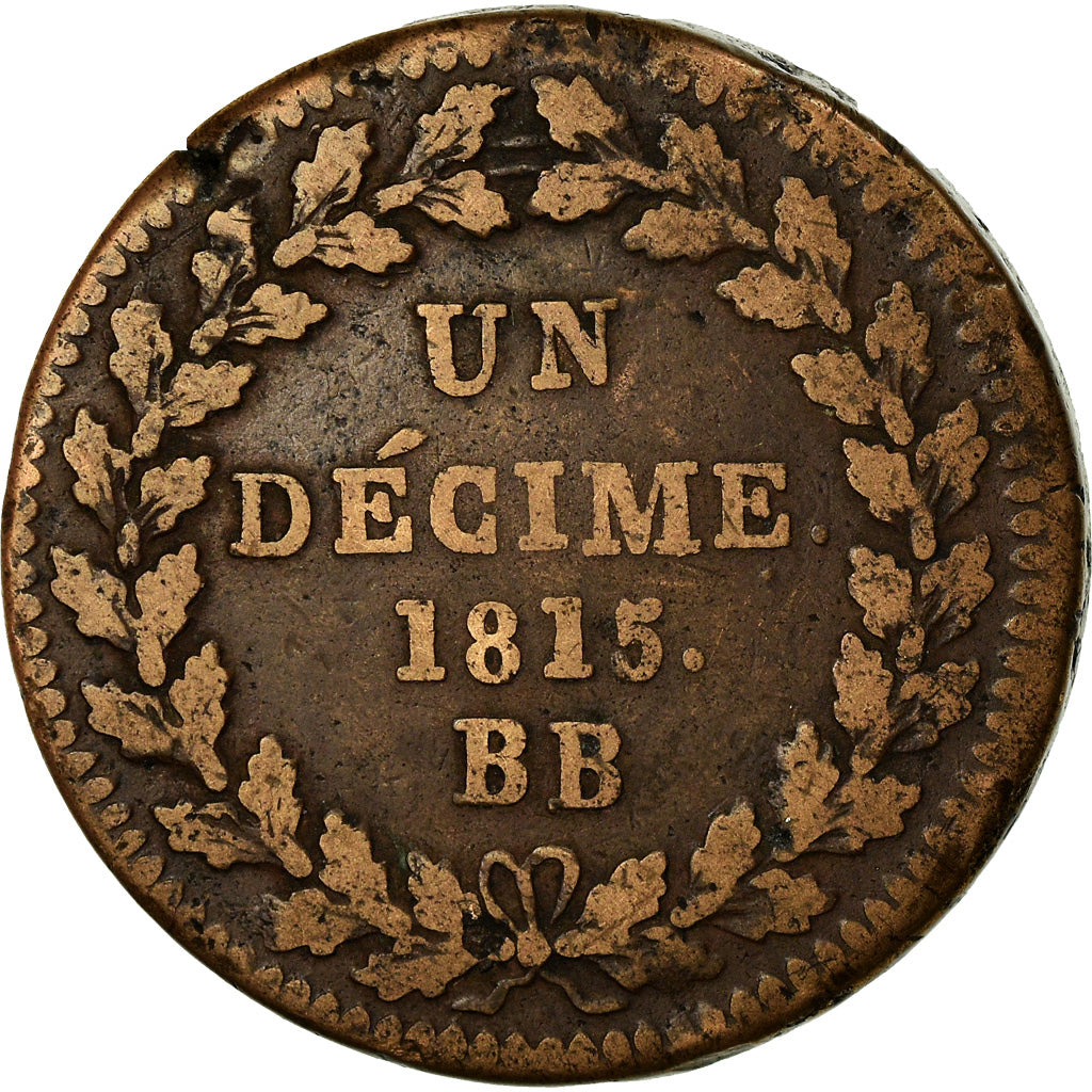 Moneta, Francia, Napoléon I, Decime, 1815, Strasbourg, MB, Bronzo, KM:700