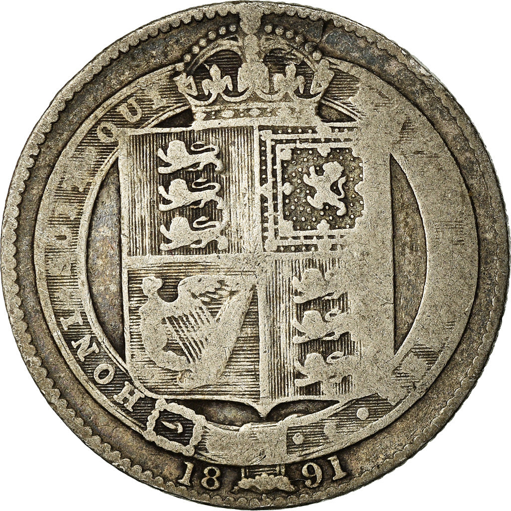 Coin, Great Britain, Victoria, Shilling, 1891, F(12-15), Silver, KM:774
