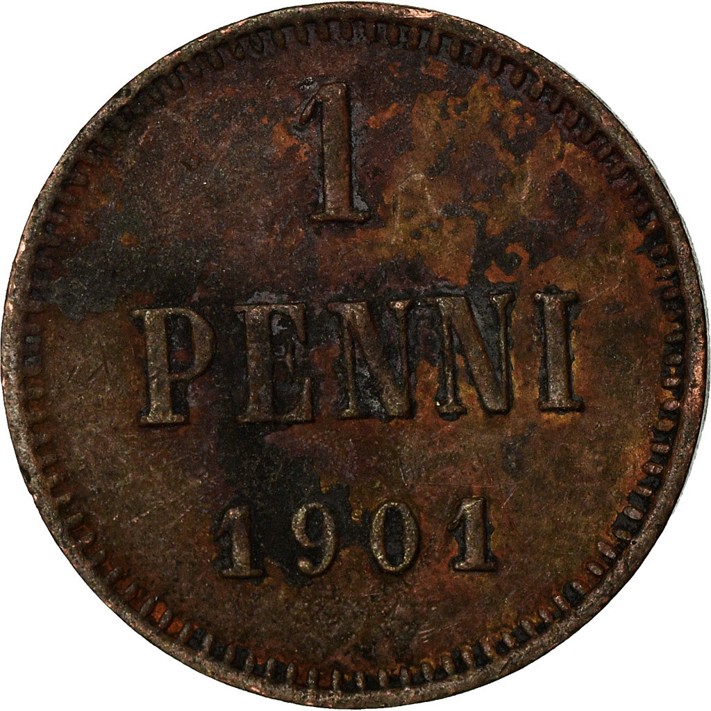 Moneta, Finlandia, Nicholas II, Penni, 1901, VF(30-35), Miedź, KM:13