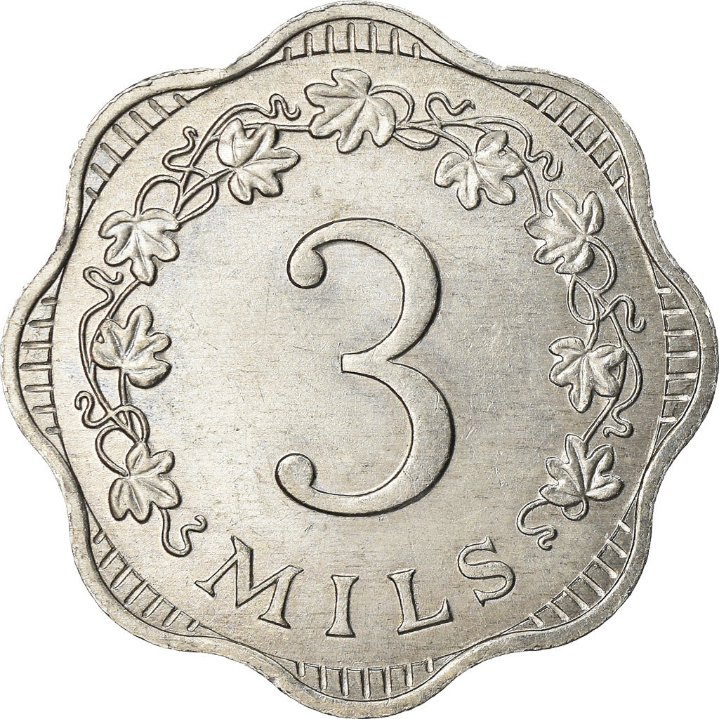 Coin, Malta, 3 Mils, 1972, British Royal Mint, MS(63), Aluminum, KM:6