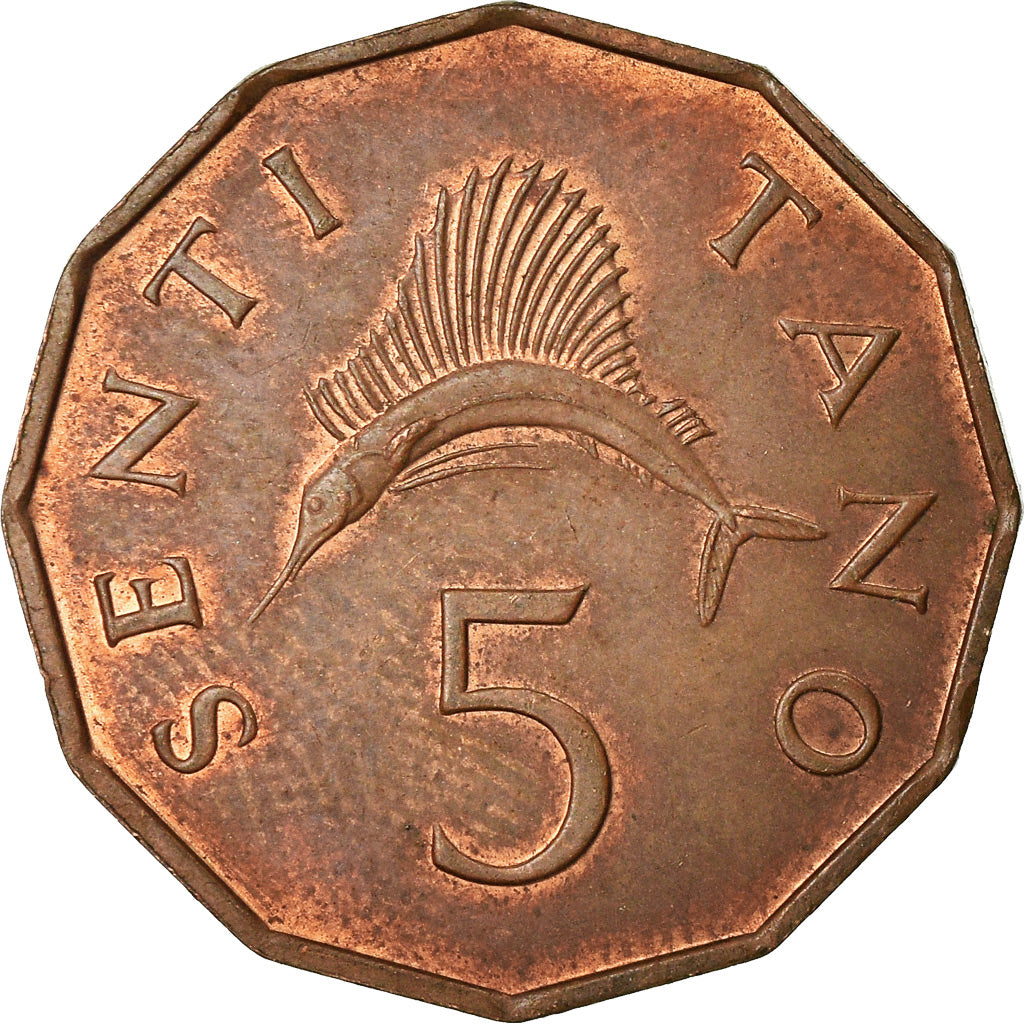 Coin, Tanzania, 5 Senti, 1975, EF(40-45), Bronze, KM:1