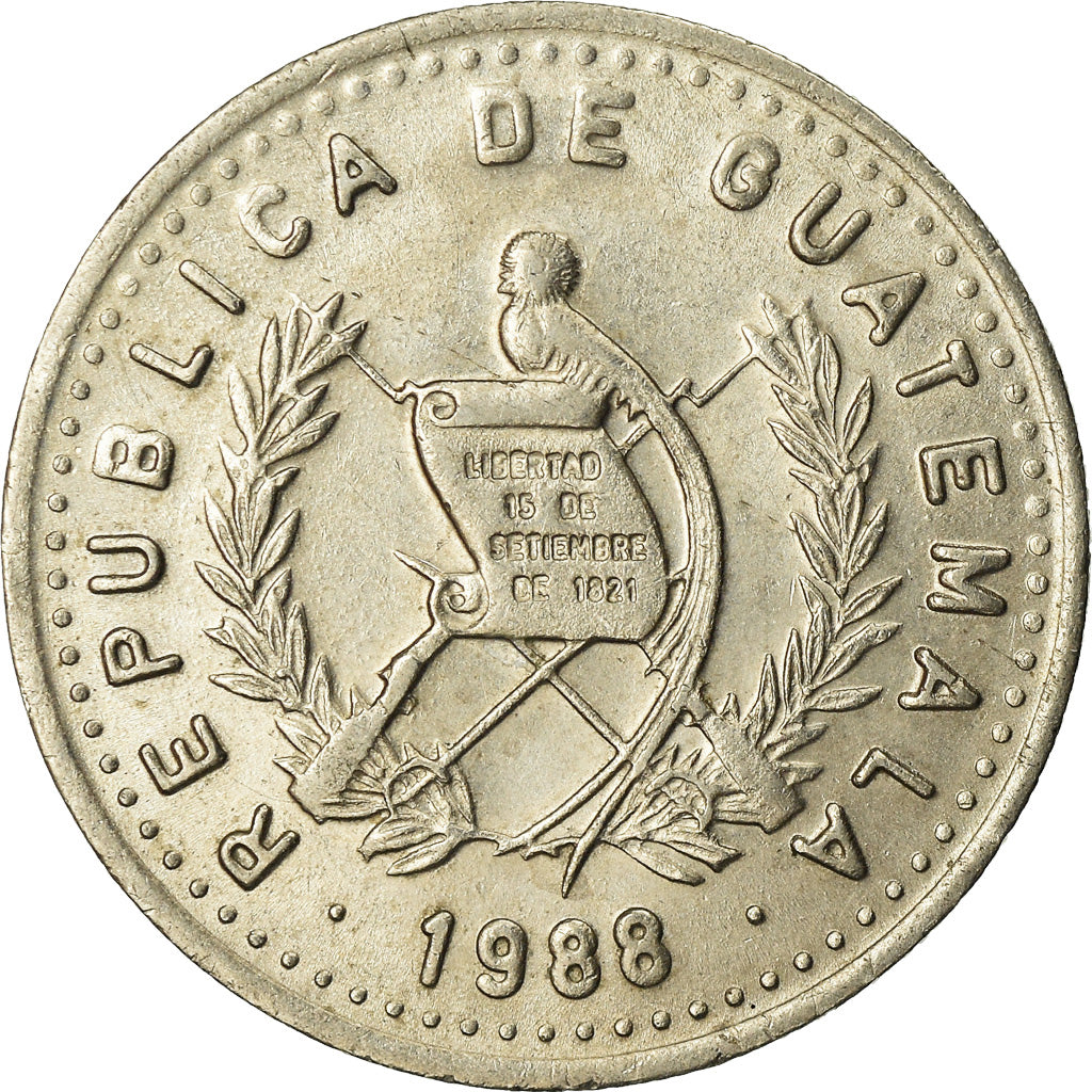 Coin, Guatemala, 10 Centavos, 1988, EF(40-45), Copper-nickel, KM:277.5