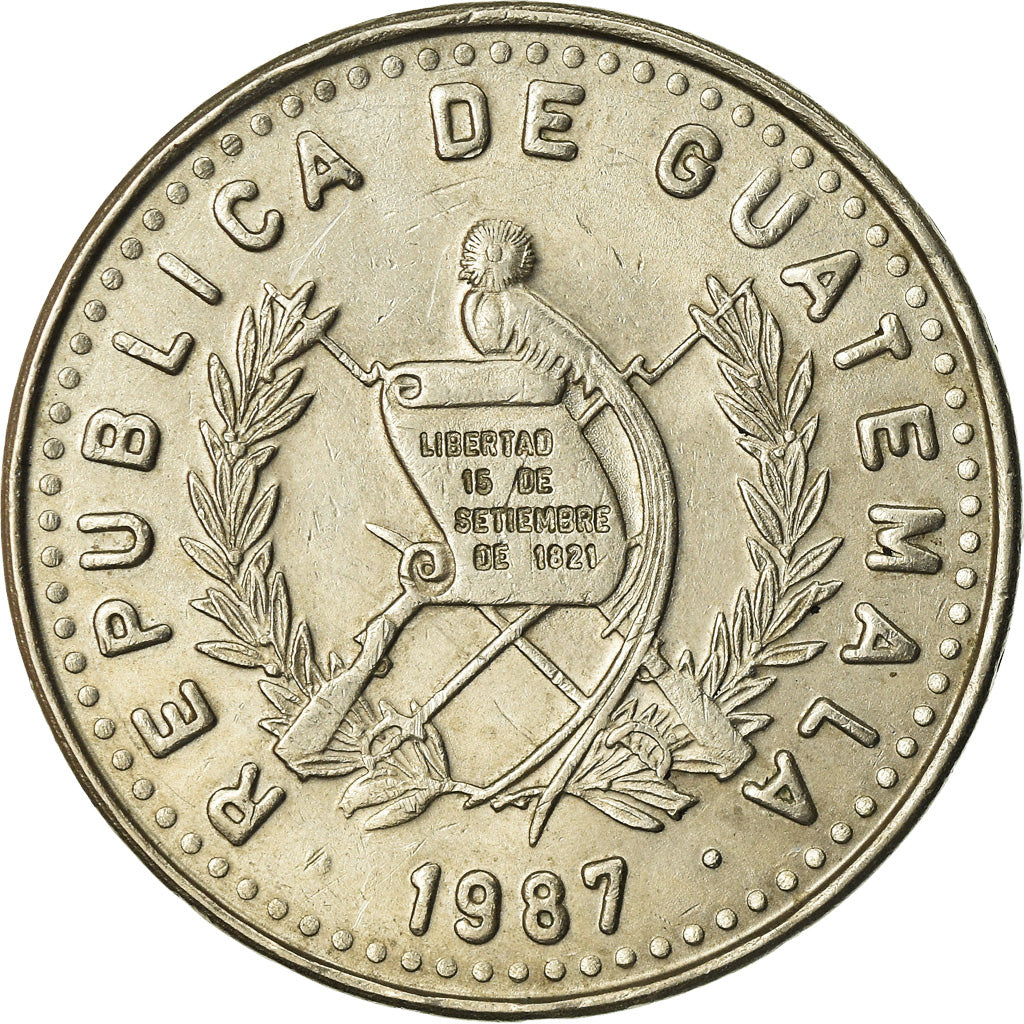 Coin, Guatemala, 10 Centavos, 1987, EF(40-45), Copper-nickel, KM:267