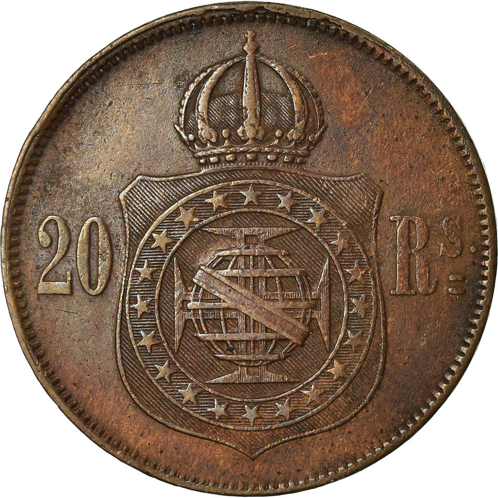 Coin, Brazil, Pedro II, 20 Reis, 1869, EF(40-45), Bronze, KM:474