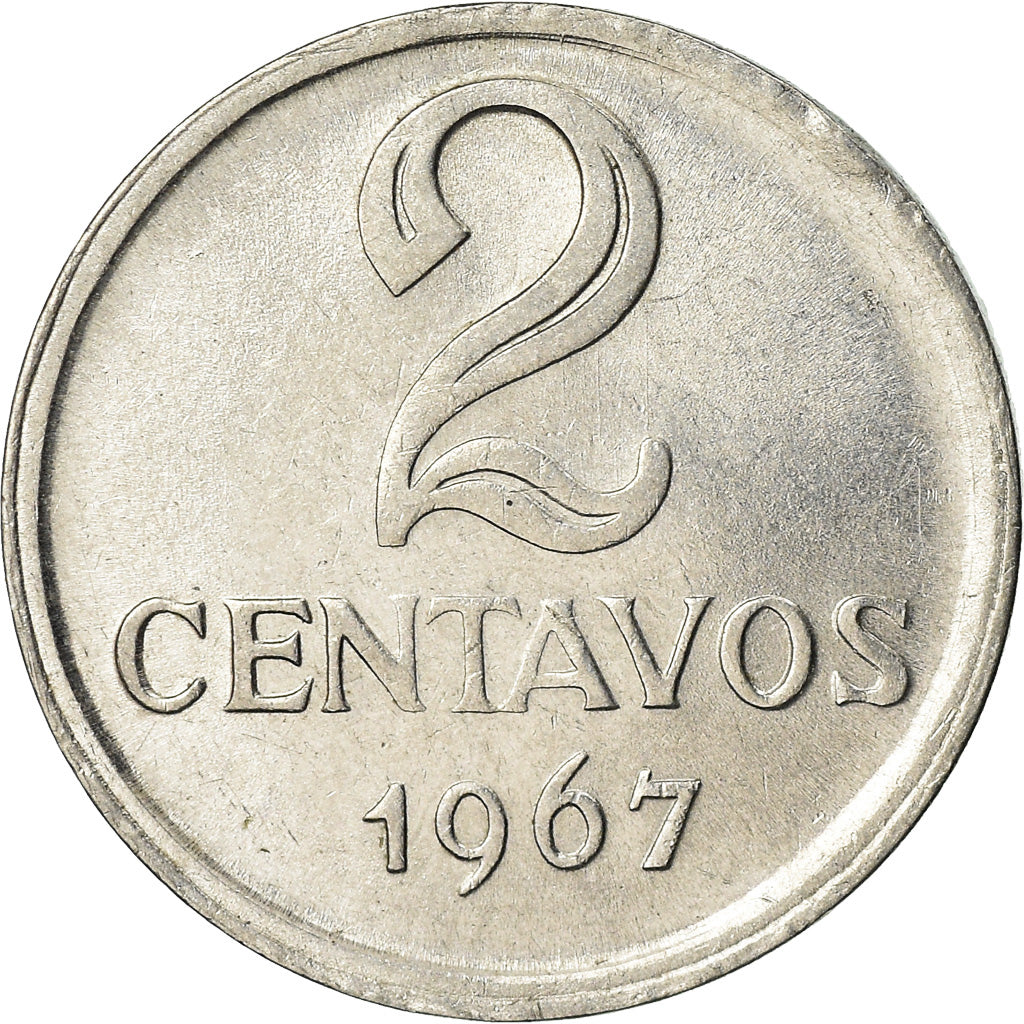 Moneta, Brasile, 2 Centavos, 1967, BB+, Acciaio inossidabile, KM:576.1