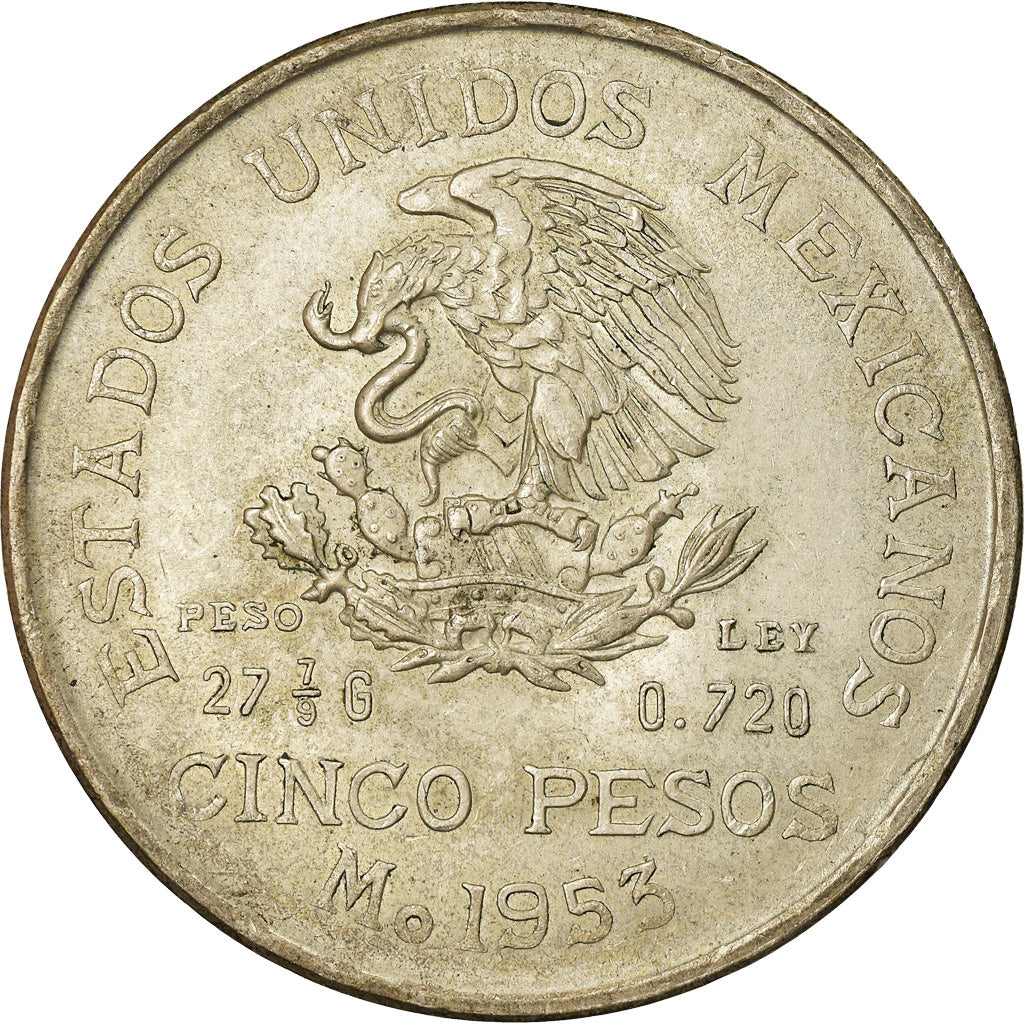 Münze, Mexiko, 5 Pesos, 1953, Mexico City, SS, Silber, KM:468