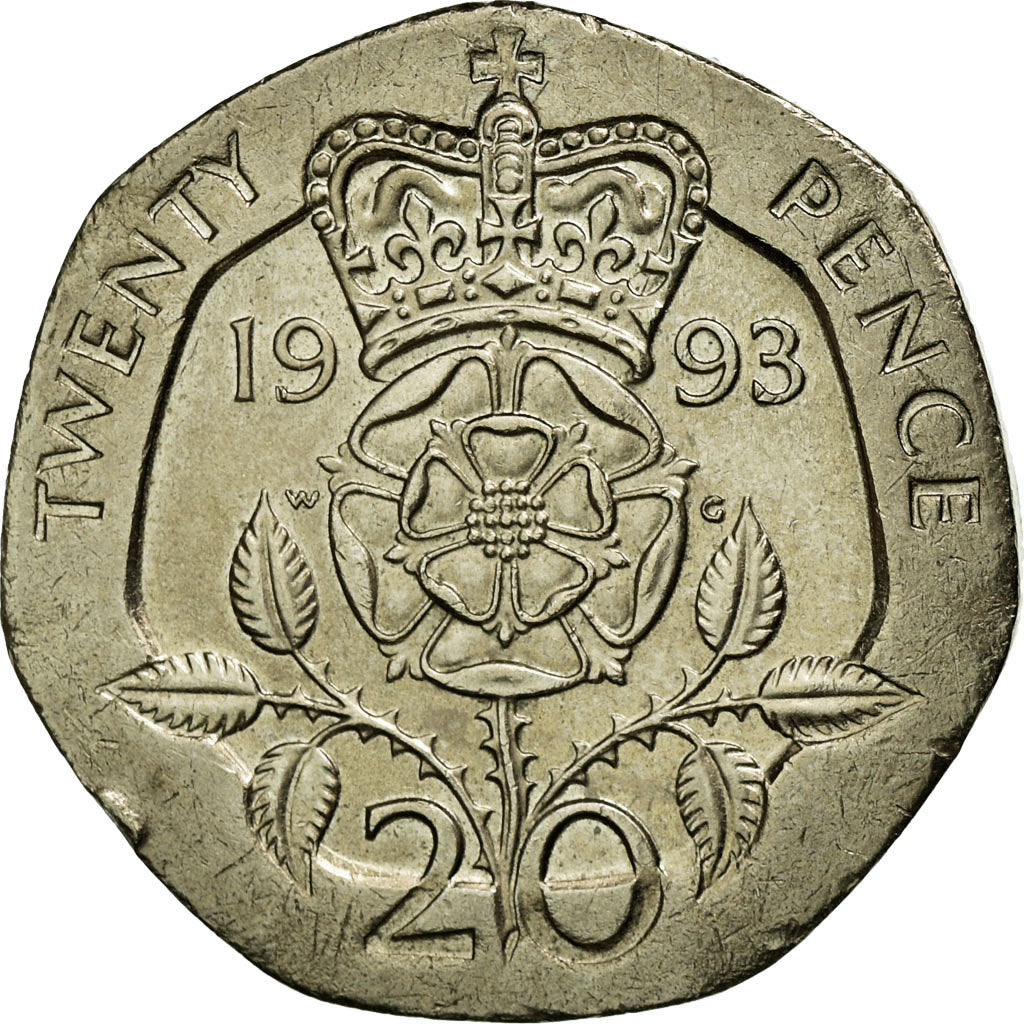 Coin, Great Britain, Elizabeth II, 20 Pence, 1993, AU(50-53), Copper-nickel