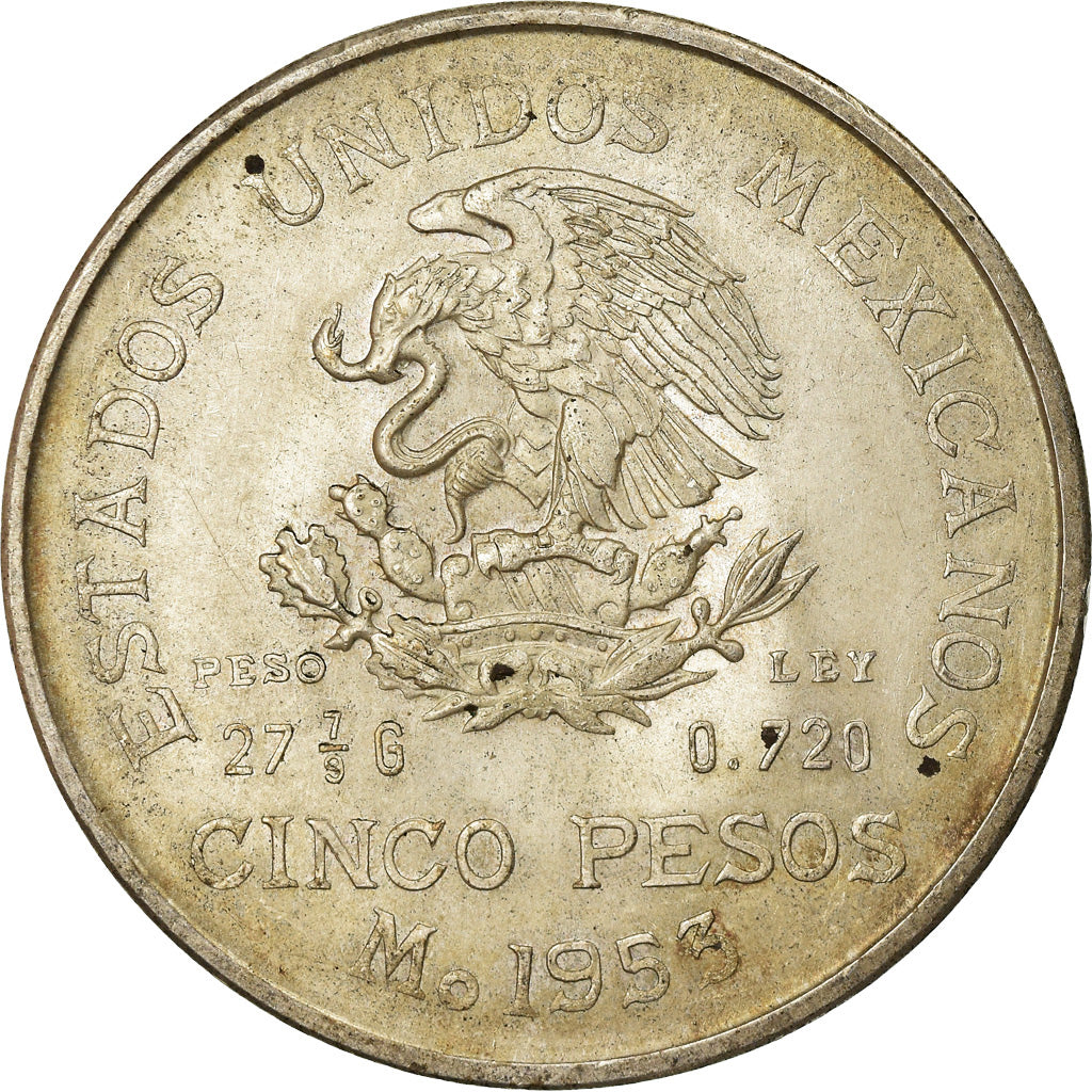 Moneta, Messico, 5 Pesos, 1953, Mexico City, MB+, Argento, KM:468