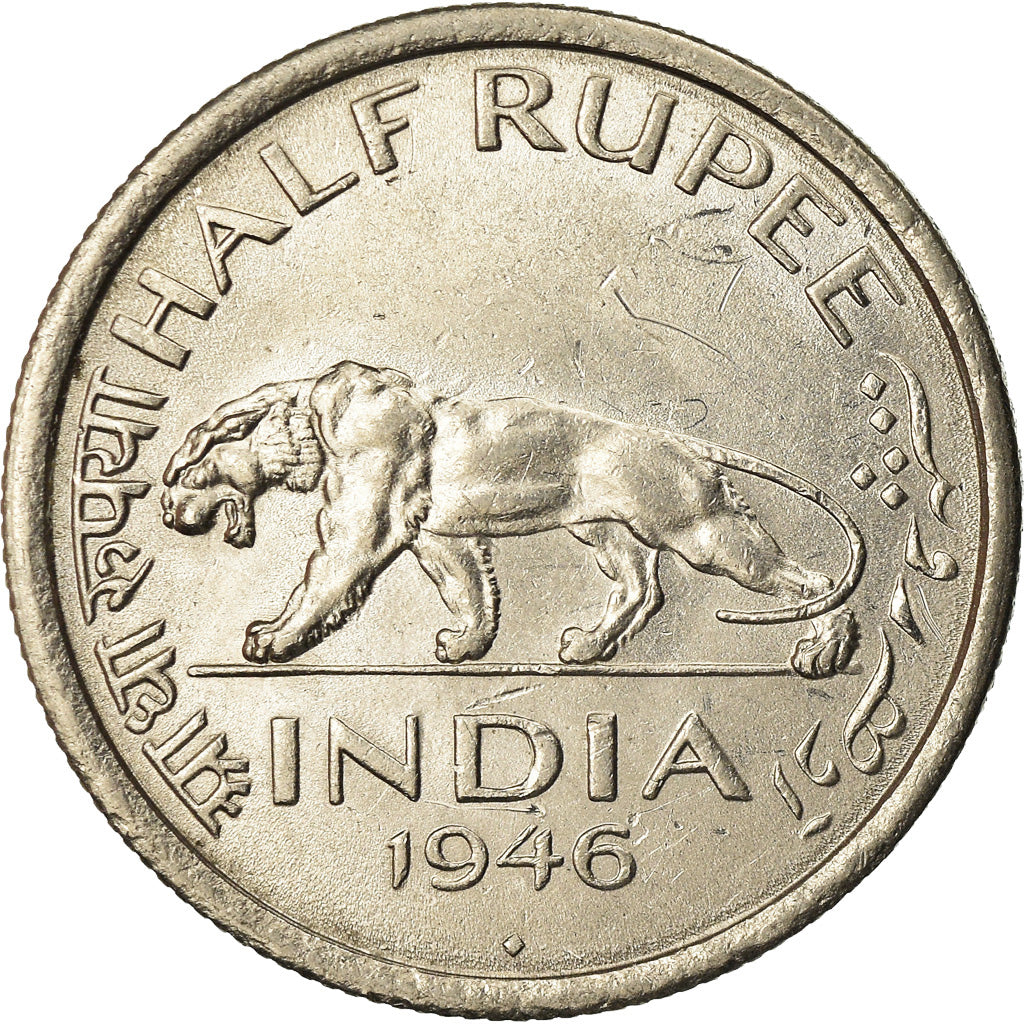 Coin, INDIA-REPUBLIC, 1/2 Rupee, 1946, Mumbai, Bombay, AU(55-58), Nickel, KM:Pn2