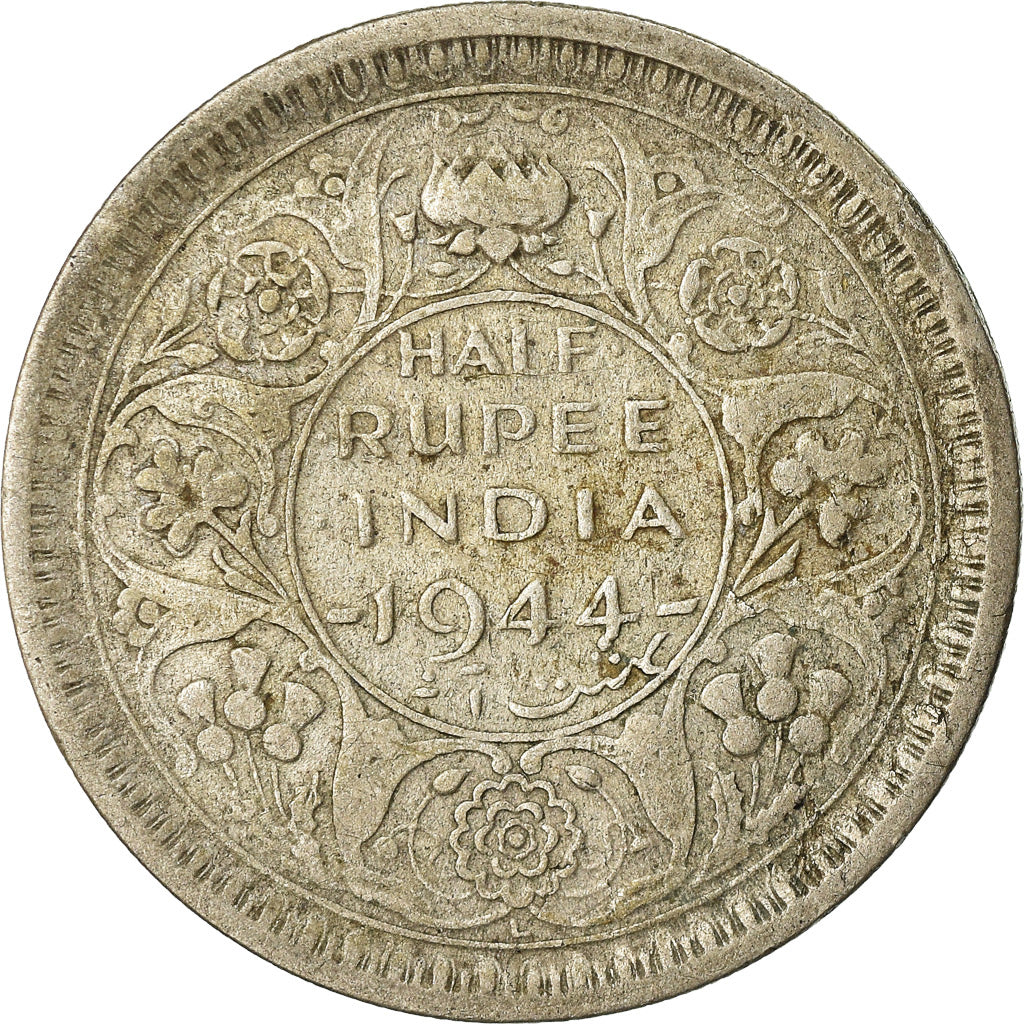Coin, INDIA-BRITISH, George VI, 1/2 Rupee, 1944, VF(30-35), Silver, KM:552