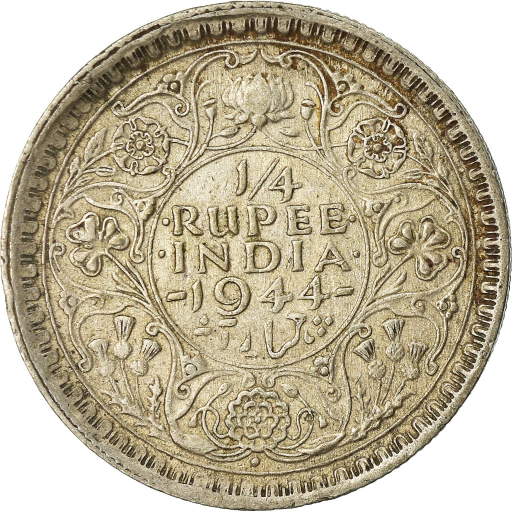 Coin, INDIA-BRITISH, George VI, 1/4 Rupee, 1944, VF(30-35), Silver, KM:547