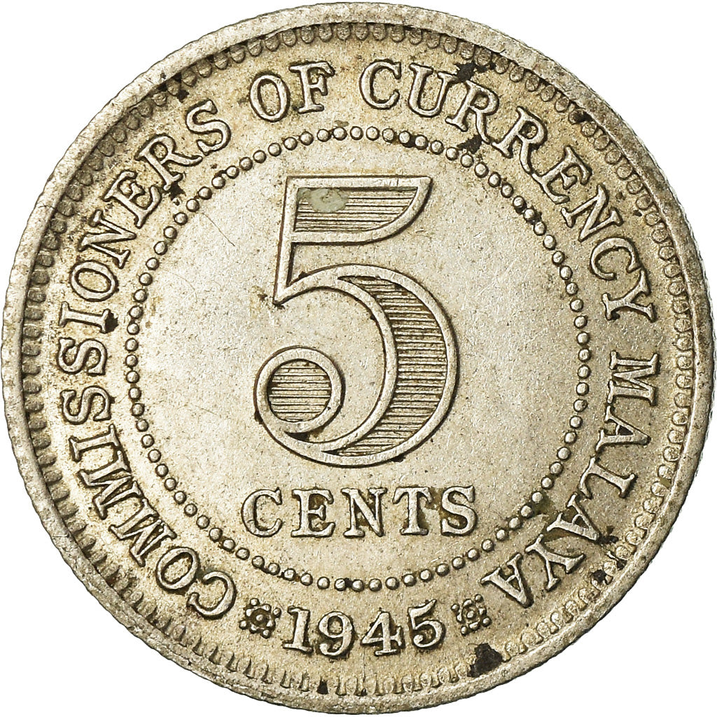 Moneta, Malesia, 5 Cents, 1945, BB, Argento, KM:3a