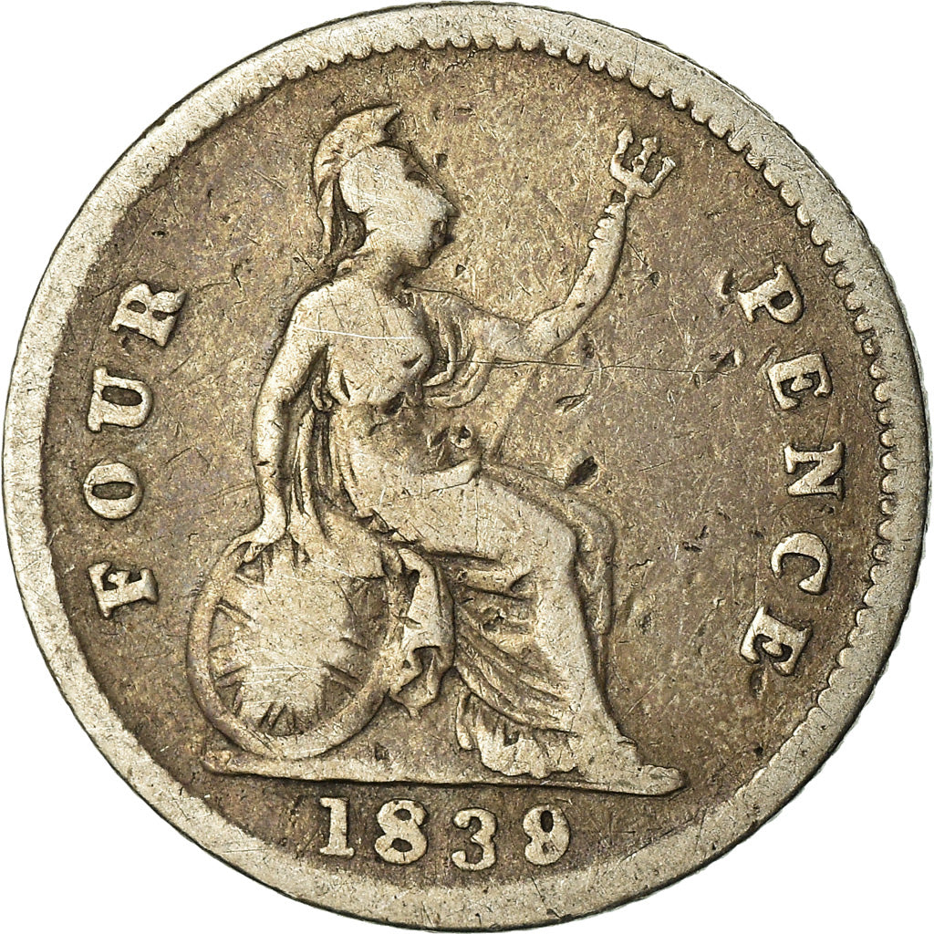 Coin, Great Britain, Victoria, 4 Pence, Groat, 1839, VF(30-35), Silver, KM:731.1