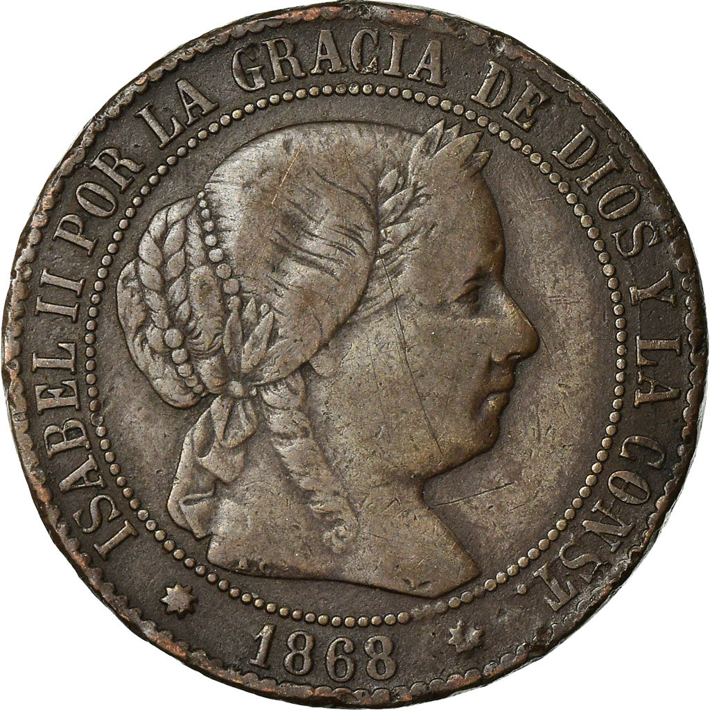 Coin, Spain, Isabel II, 2-1/2 Centimos, 1868, Madrid, VF(30-35), Copper