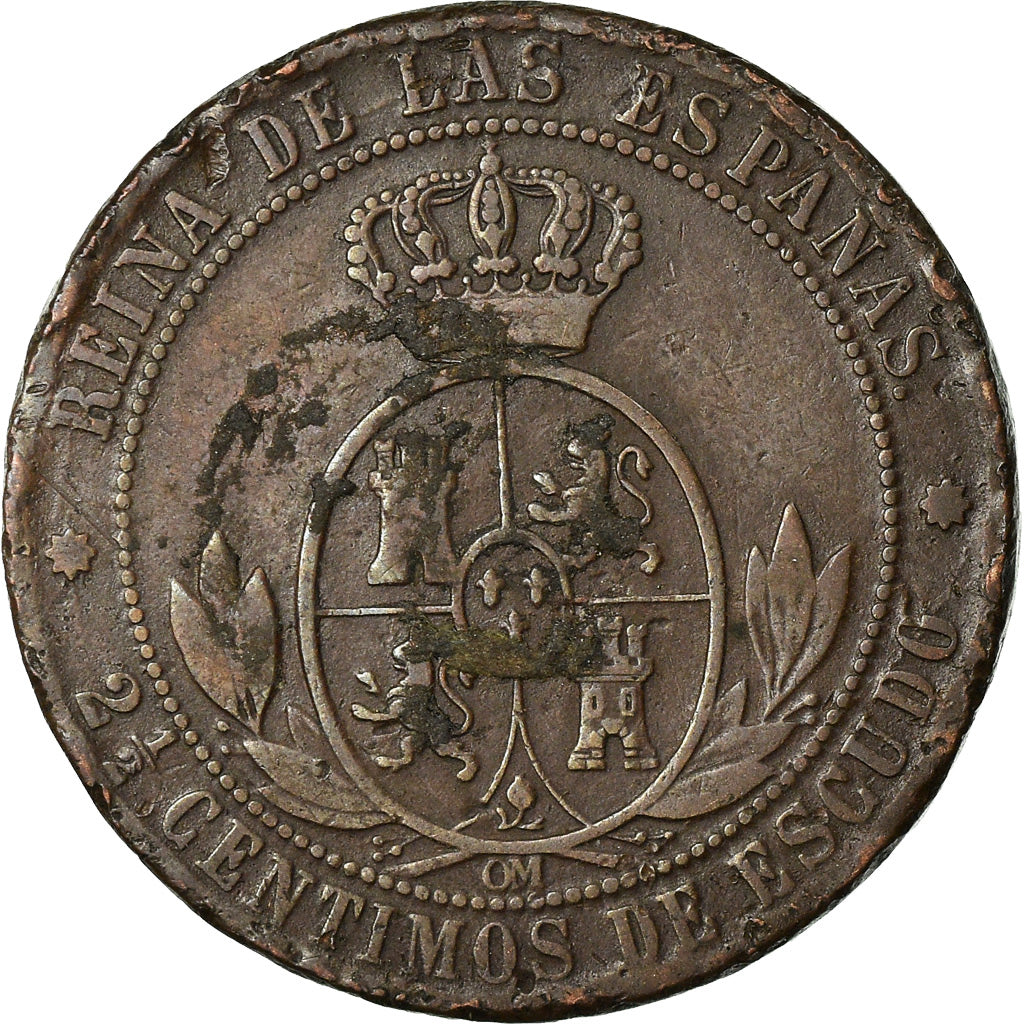 Coin, Spain, Isabel II, 2-1/2 Centimos, 1868, Madrid, VF(30-35), Copper