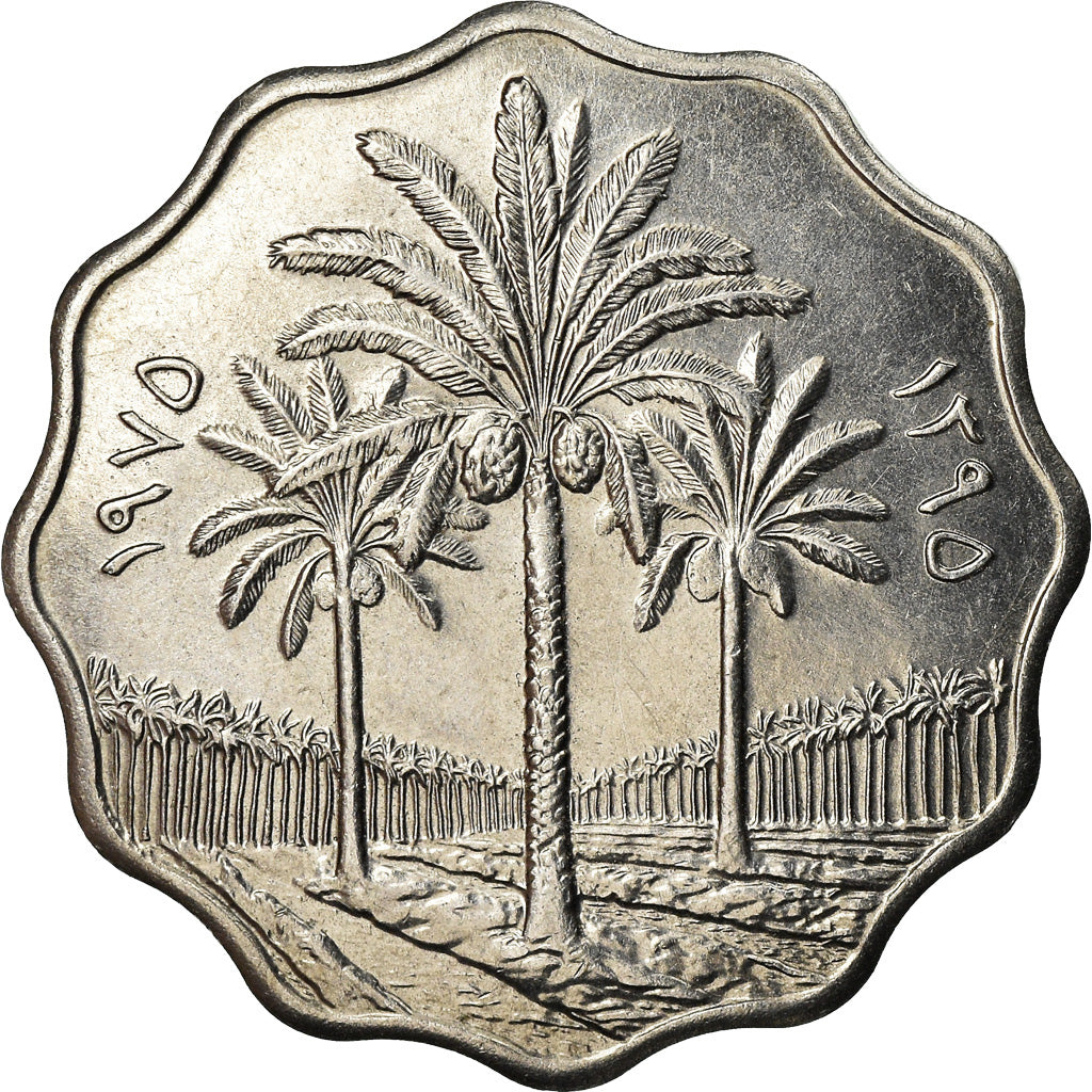 Moneta, Irak, 10 Fils, 1975/AH1395, AU(55-58), Stal nierdzewna, KM:142