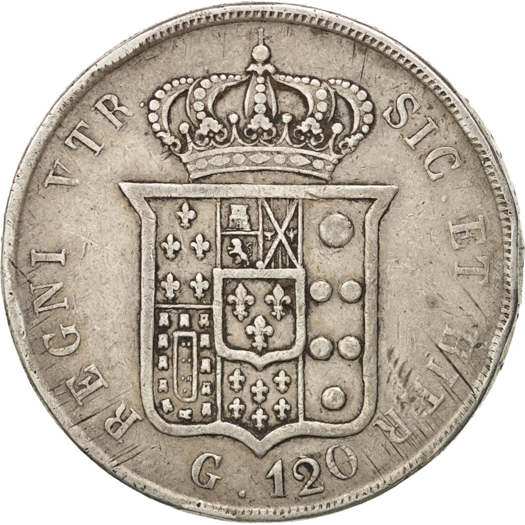 ITALIAN STATES, NAPLES, Ferdinando II,120 Grana,1850,VF(30-35),Silver,KM 346