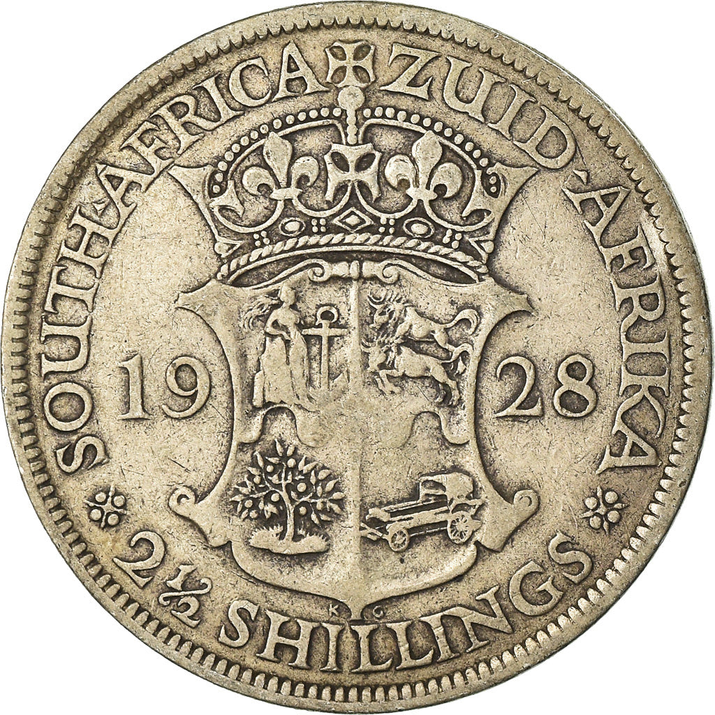 Moneda, Sudáfrica, George V, 2-1/2 Shillings, 1928, BC+, Plata, KM:19.2