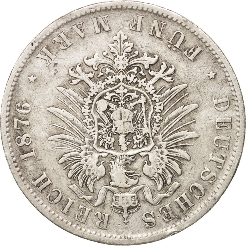 Etats allemands, WURTTEMBERG, Karl I,5 Mark,1876,Freudenstadt,TB+, Argent,KM 623