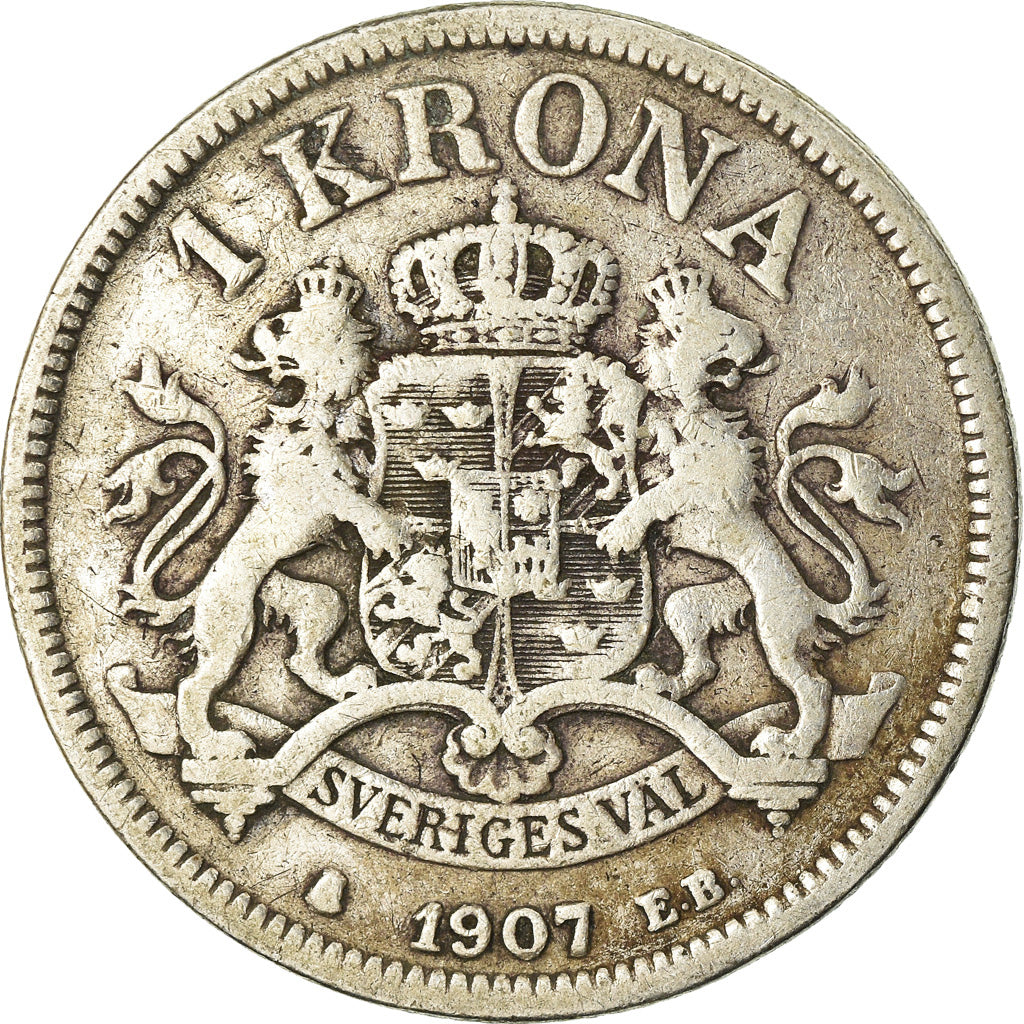 Coin, Sweden, Oscar II, Krona, 1907, VF(20-25), Silver, KM:772