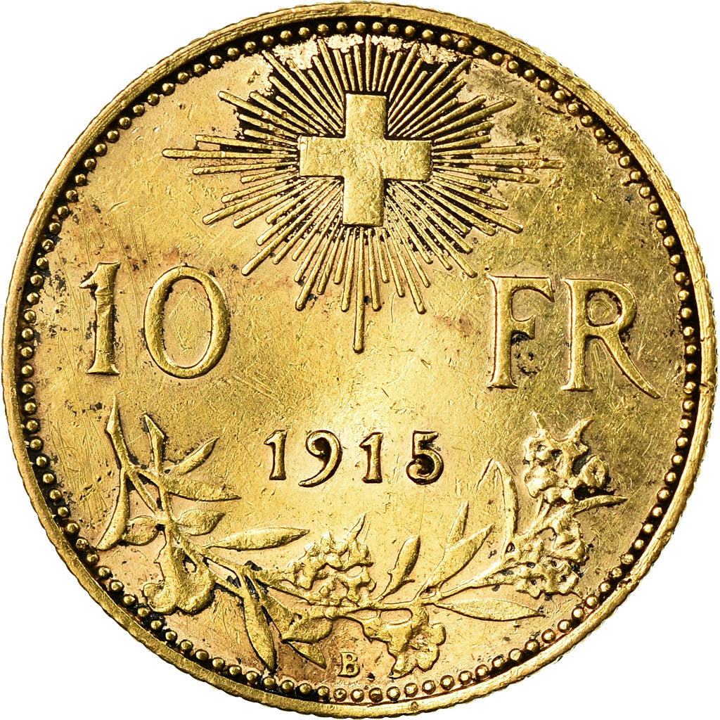 Coin, Switzerland, 10 Francs, 1915, Bern, VF(30-35), Gold, KM:36