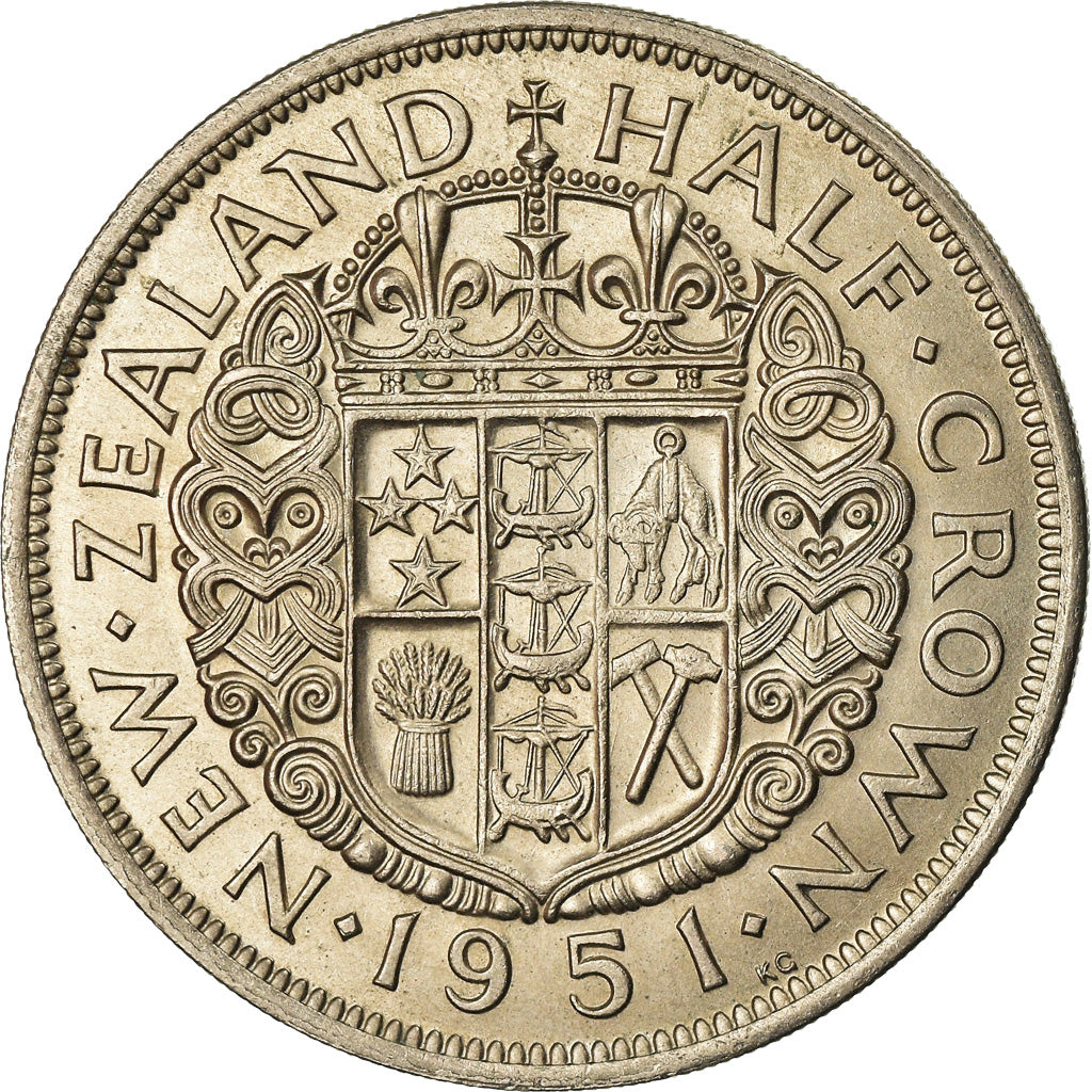 Munten, Nieuw Zeeland, George VI, 1/2 Crown, 1951, PR, Copper-nickel, KM:19