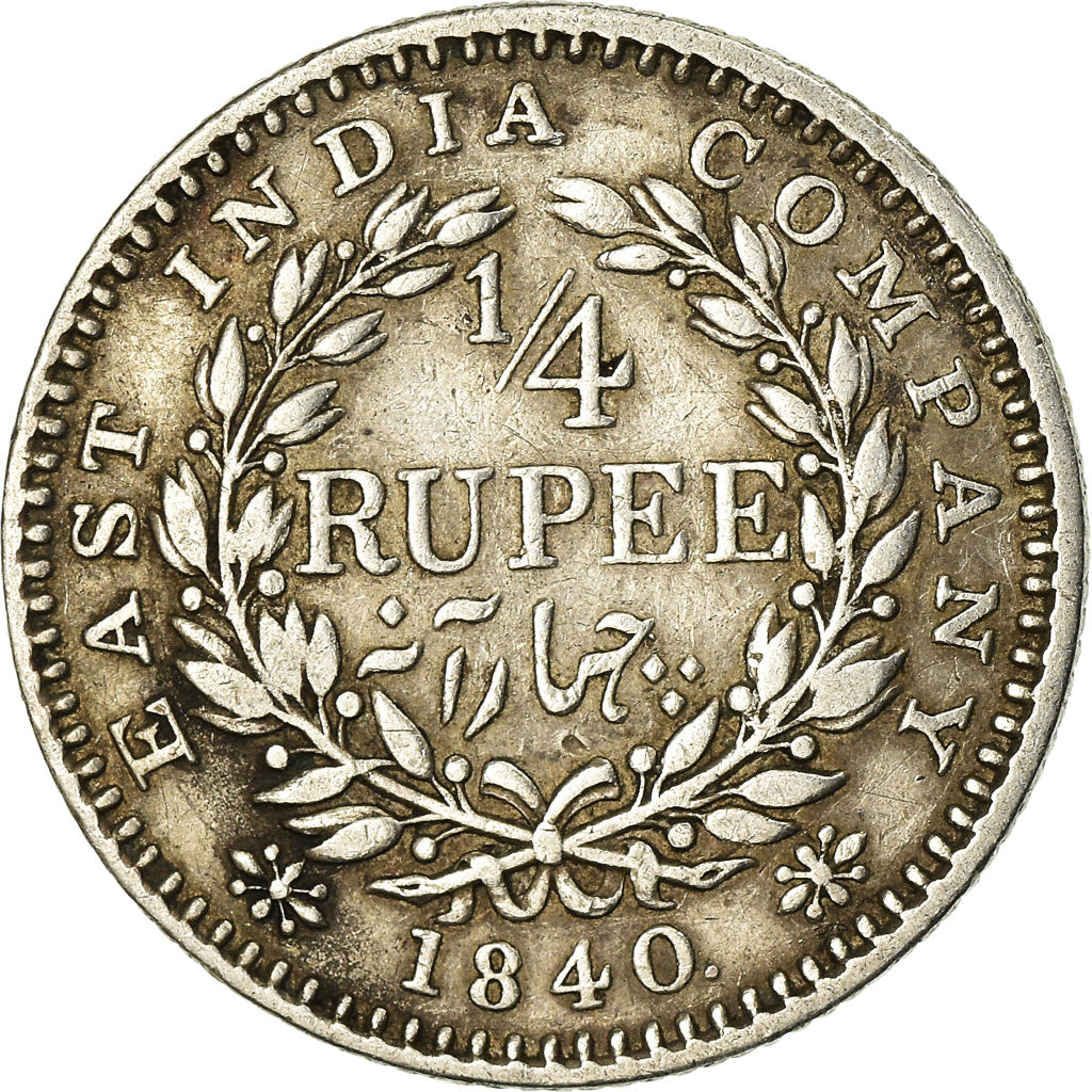 Coin, INDIA-BRITISH, Victoria, 1/4 Rupee, 1840, Bombay, VF(30-35), Silver