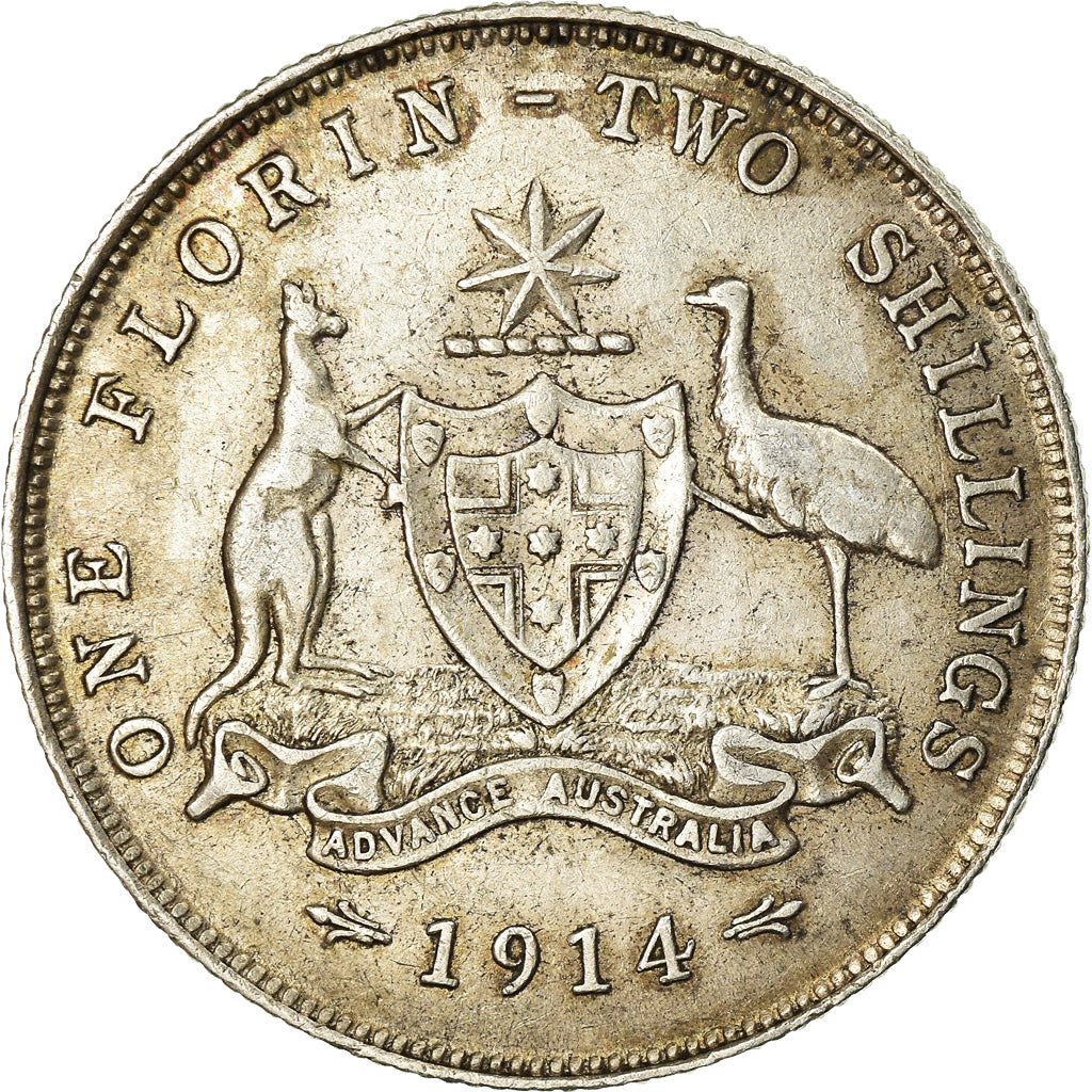 Coin, Australia, George V, Florin, 1914, Melbourne, EF(40-45), Silver, KM:27