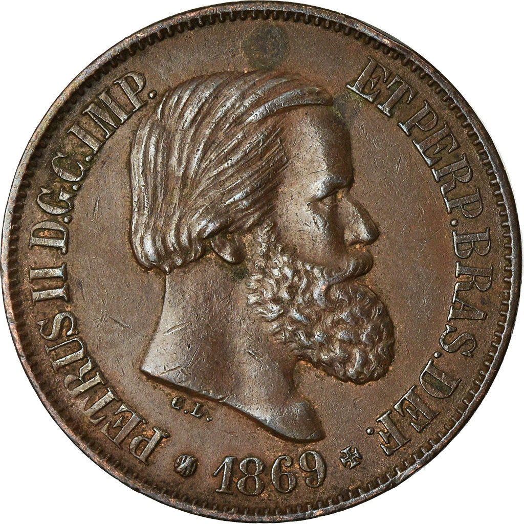 Coin, Brazil, Pedro II, 20 Reis, 1869, EF(40-45), Bronze, KM:474