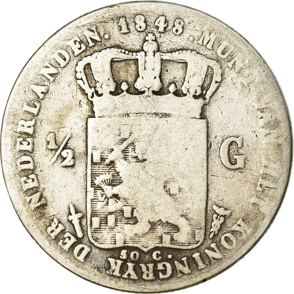 Munten, Nederland, William II, 1/2 Gulden, 1848, Utrecht, ZG+, Zilver, KM:73.1