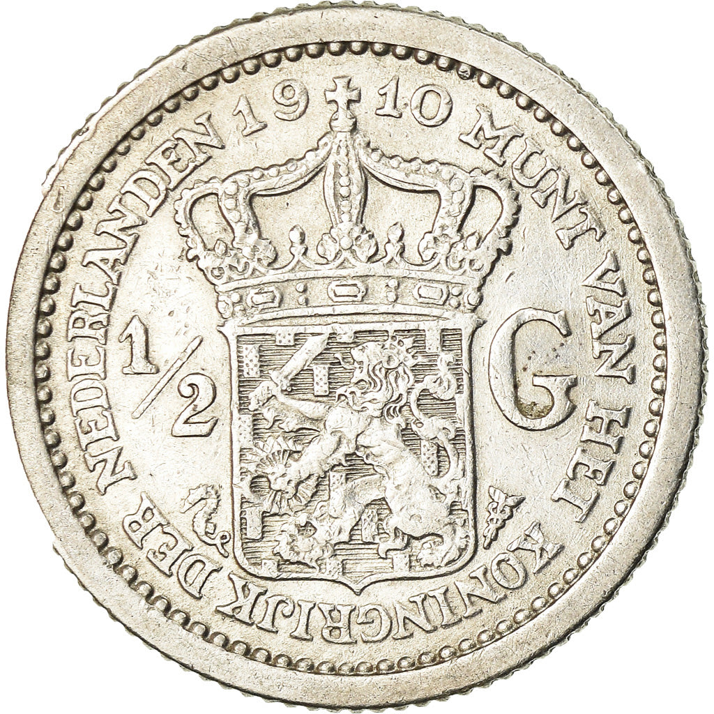 Coin, Netherlands, Wilhelmina I, 1/2 Gulden, 1910, EF(40-45), Silver, KM:147