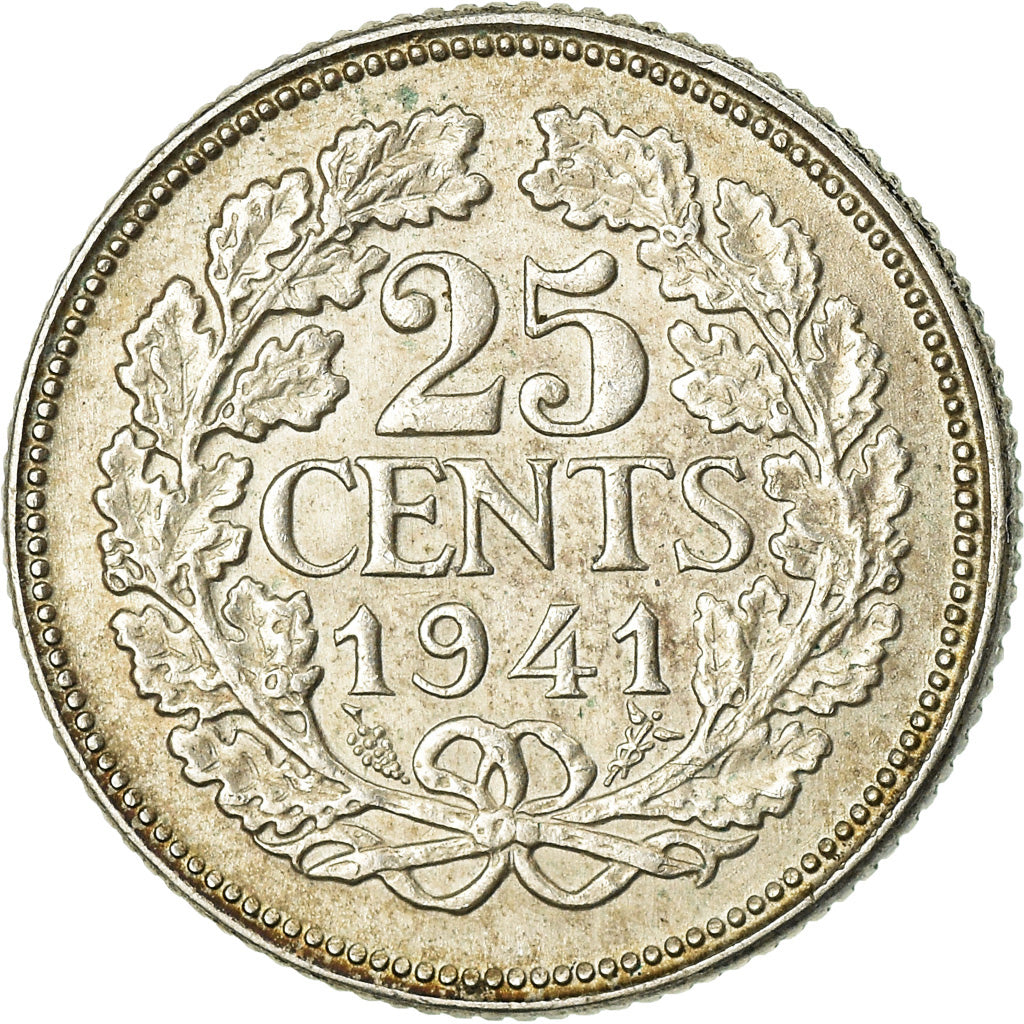 Coin, Netherlands, Wilhelmina I, 25 Cents, 1941, EF(40-45), Silver, KM:164