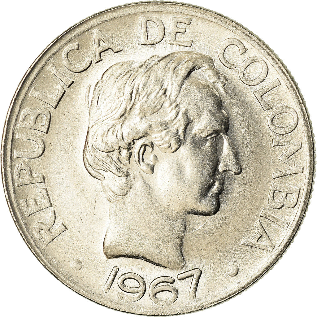 Coin, Colombia, 50 Centavos, 1967, AU(55-58), Nickel Clad Steel, KM:228