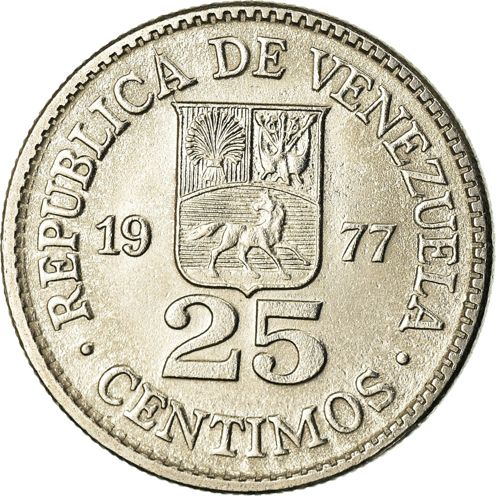 Moeda, Venezuela, 25 Centimos, 1977, Werdohl, Vereinigte Deutsche Metallwerke