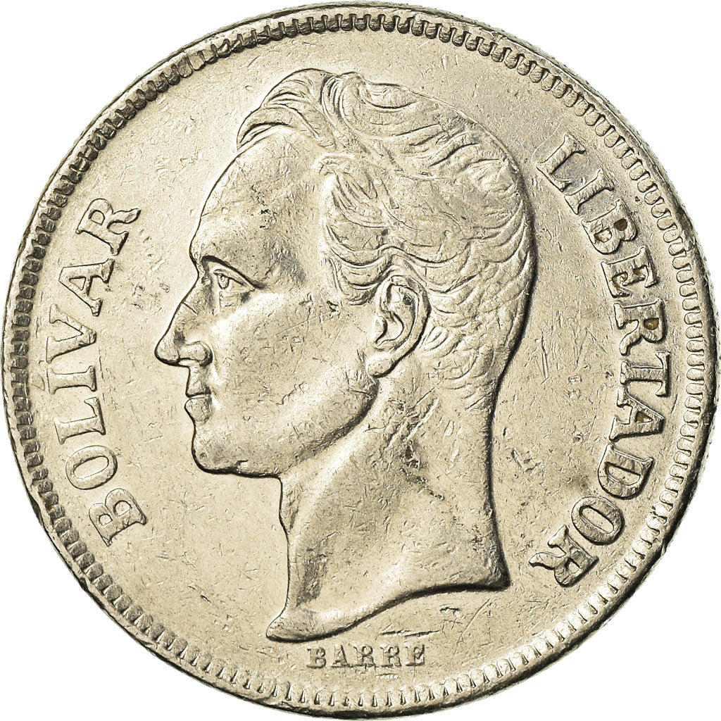 Moeda, Venezuela, 5 Bolivares, 1977, AU(55-58), Níquel, KM:53.1