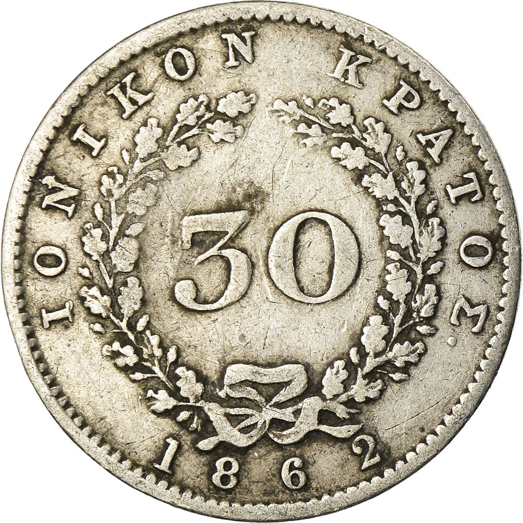 Coin, IONIAN ISLANDS, 30 Lepta, 1862, VF(30-35), Silver, KM:35
