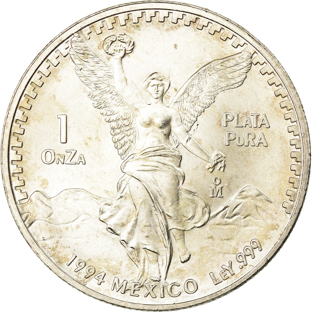 Coin, Mexico, Onza, Troy Ounce of Silver, 1994, Mexico City, MS(60-62), Silver